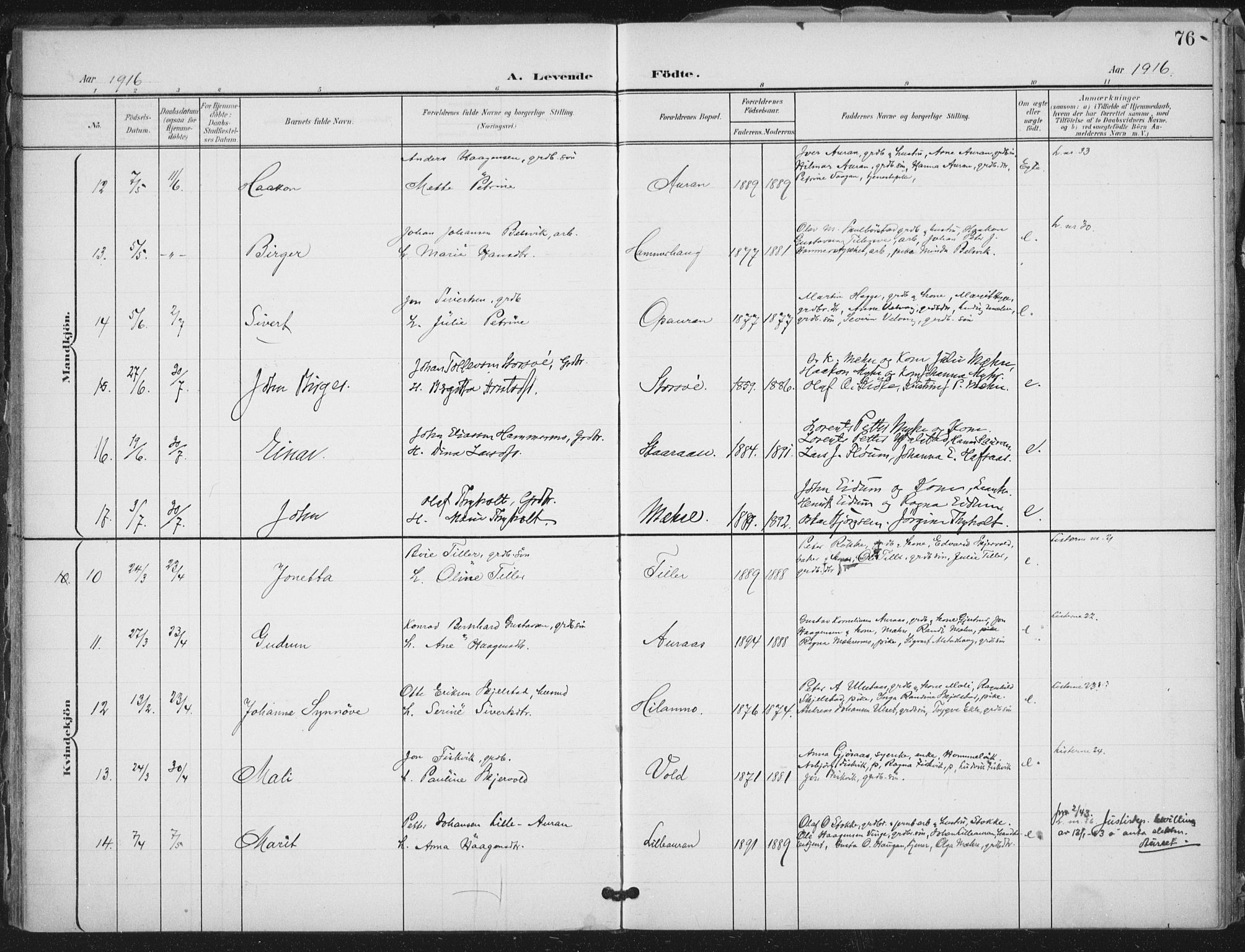 Ministerialprotokoller, klokkerbøker og fødselsregistre - Nord-Trøndelag, SAT/A-1458/712/L0101: Ministerialbok nr. 712A02, 1901-1916, s. 76
