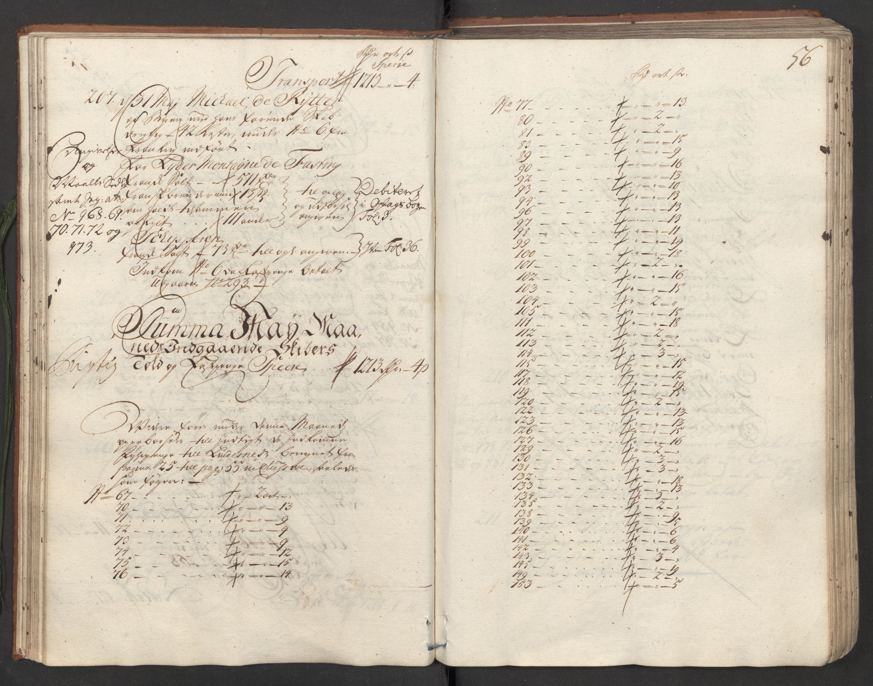 Generaltollkammeret, tollregnskaper, AV/RA-EA-5490/R26/L0016/0001: Tollregnskaper Bergen A / Inngående hovedtollbok, 1731, s. 55b-56a