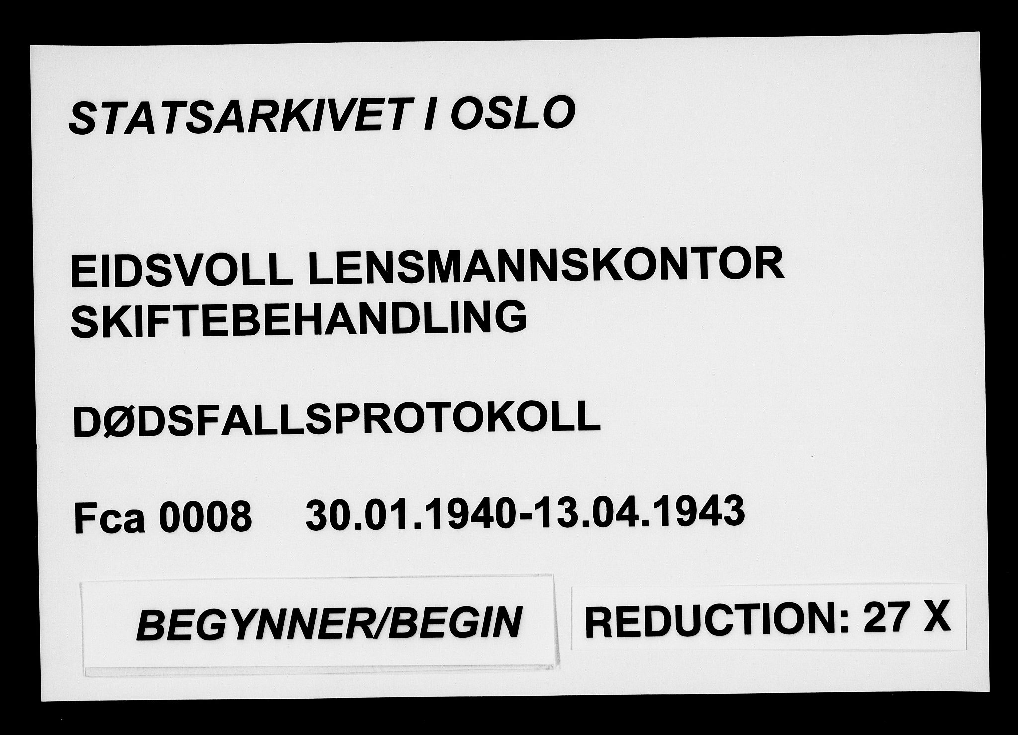 Eidsvoll lensmannskontor, SAO/A-10266a/H/Ha/Haa/L0008: Dødsfallprotokoll, 1940-1943