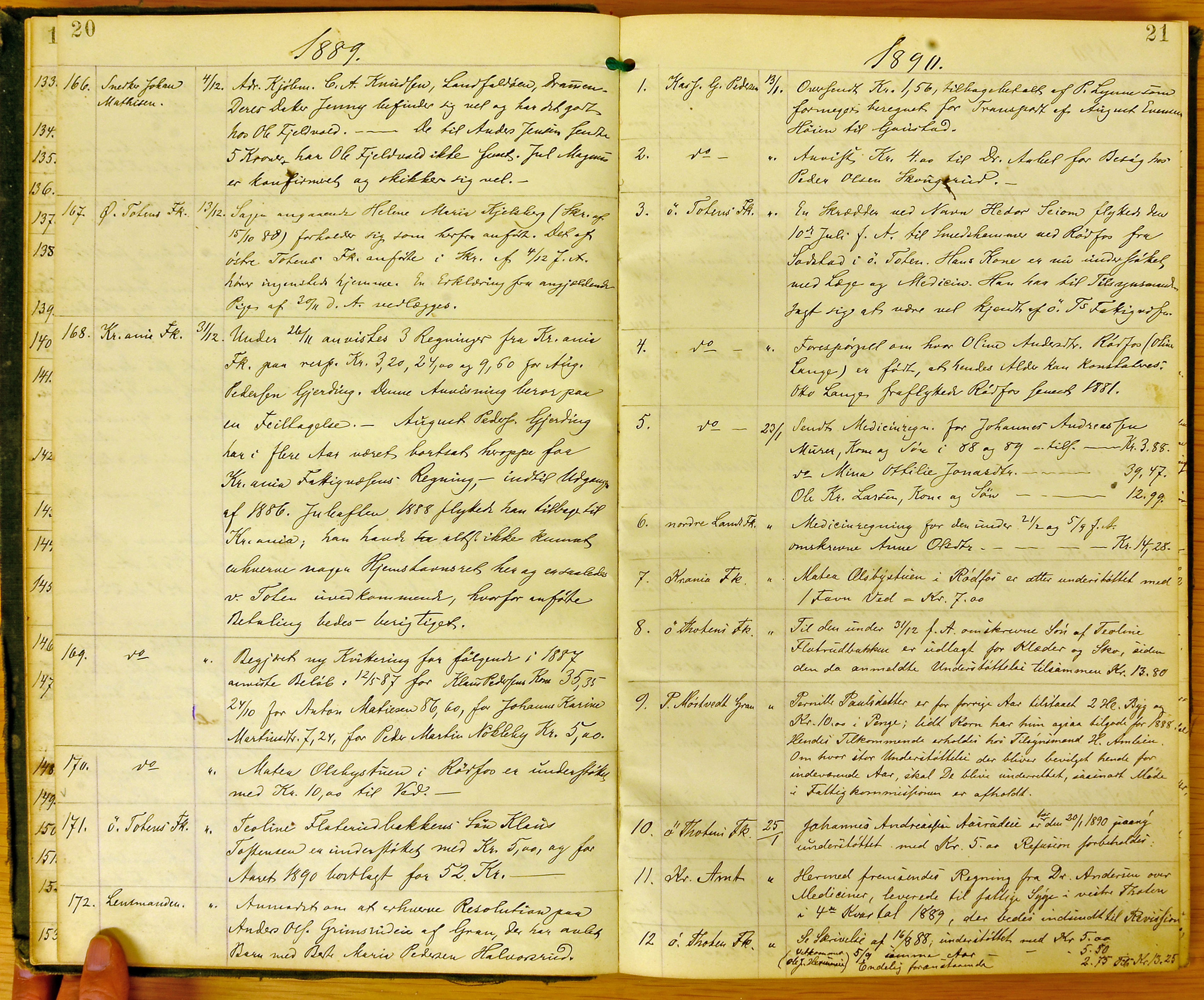 Vestre Toten kommunearkiv*, KVT/-/-/-: Kopibok for fattigkommisjonen i Vestre Toten kommune, 1888-1898, s. 20-21
