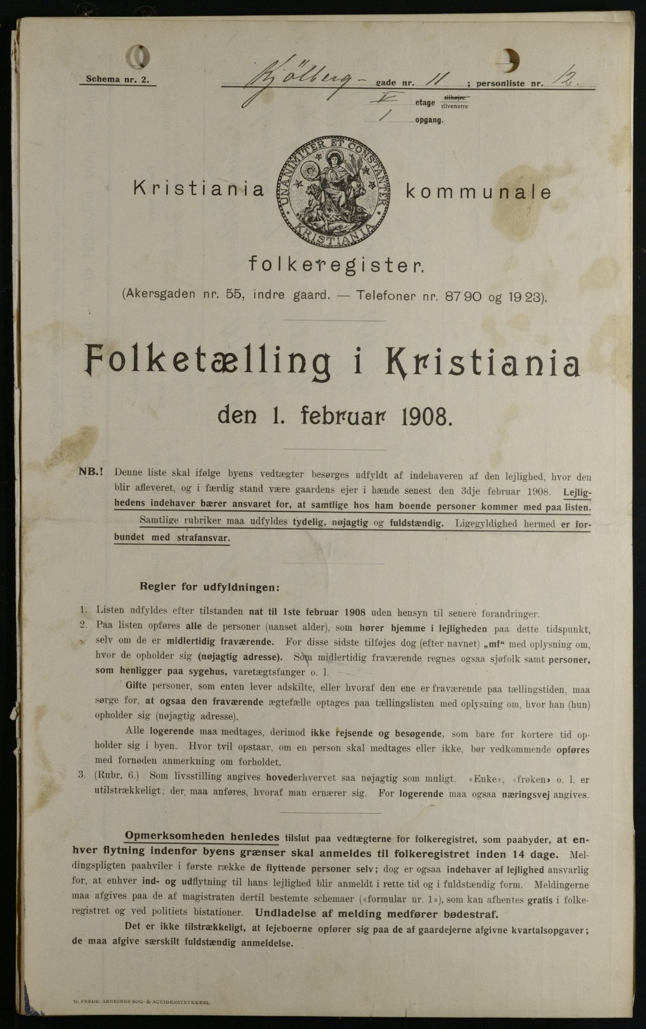 OBA, Kommunal folketelling 1.2.1908 for Kristiania kjøpstad, 1908, s. 46058