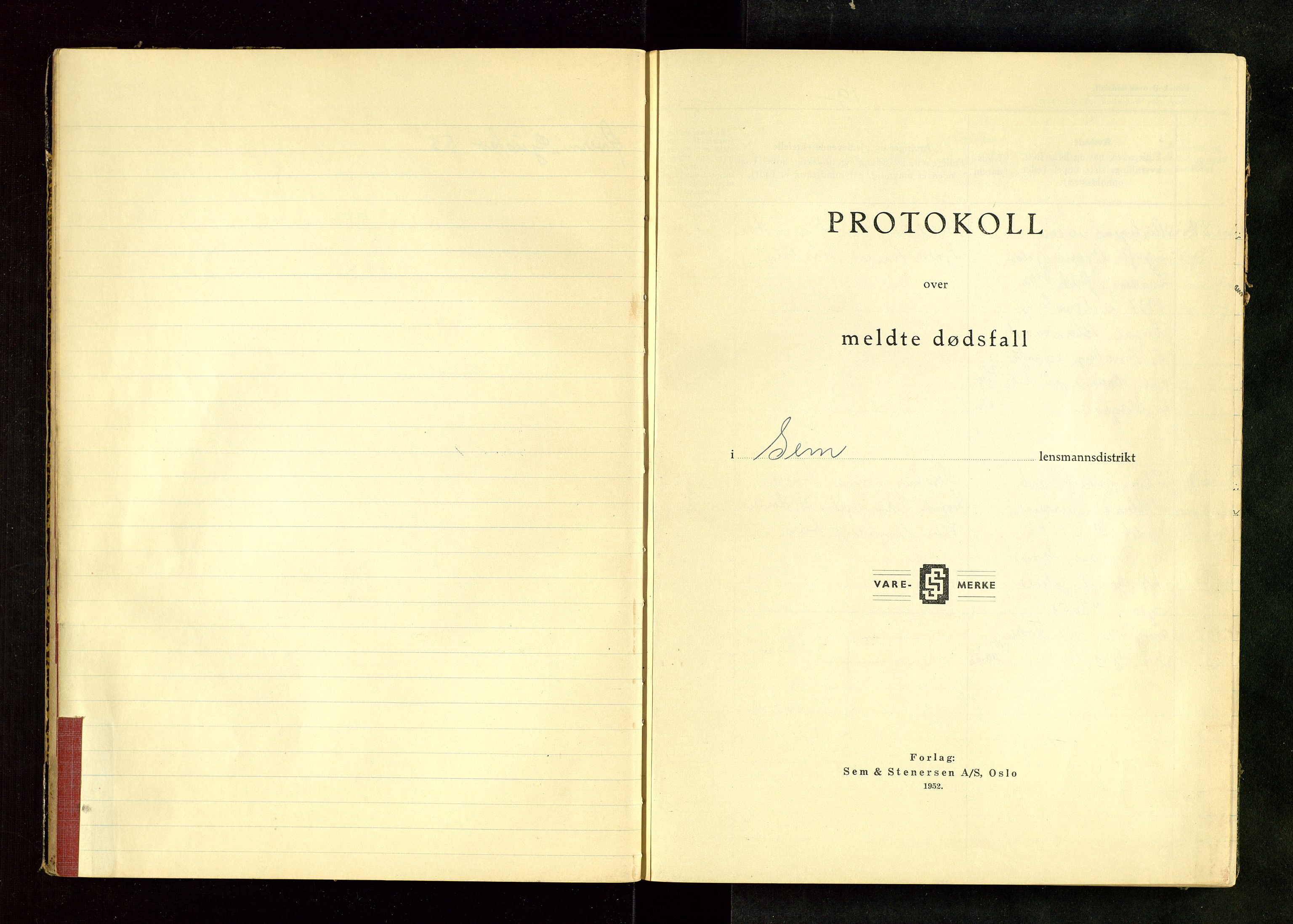 Sem lensmannskontor, AV/SAKO-A-547/H/Ha/L0011: Dødsfallsprotokoll, 1952-1954