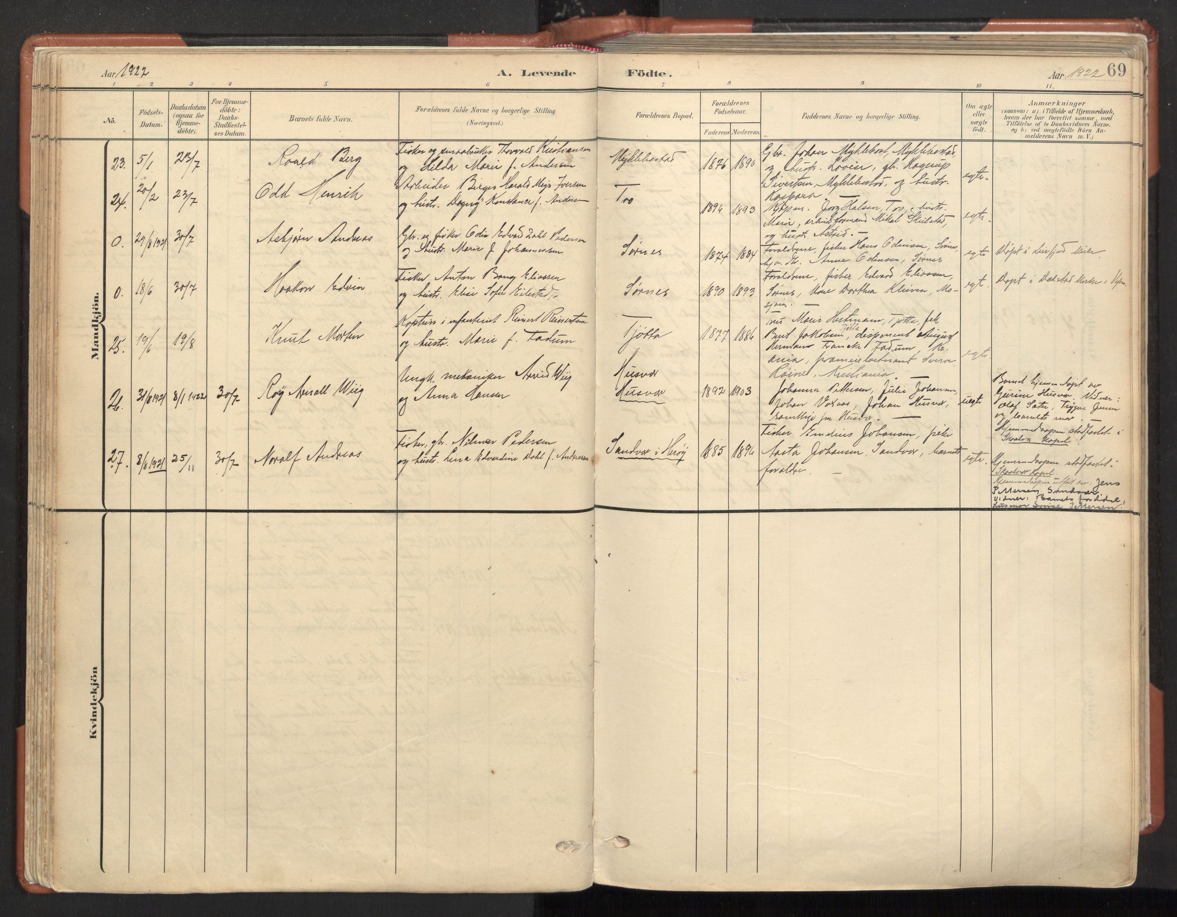 Ministerialprotokoller, klokkerbøker og fødselsregistre - Nordland, AV/SAT-A-1459/817/L0265: Ministerialbok nr. 817A05, 1908-1944, s. 69