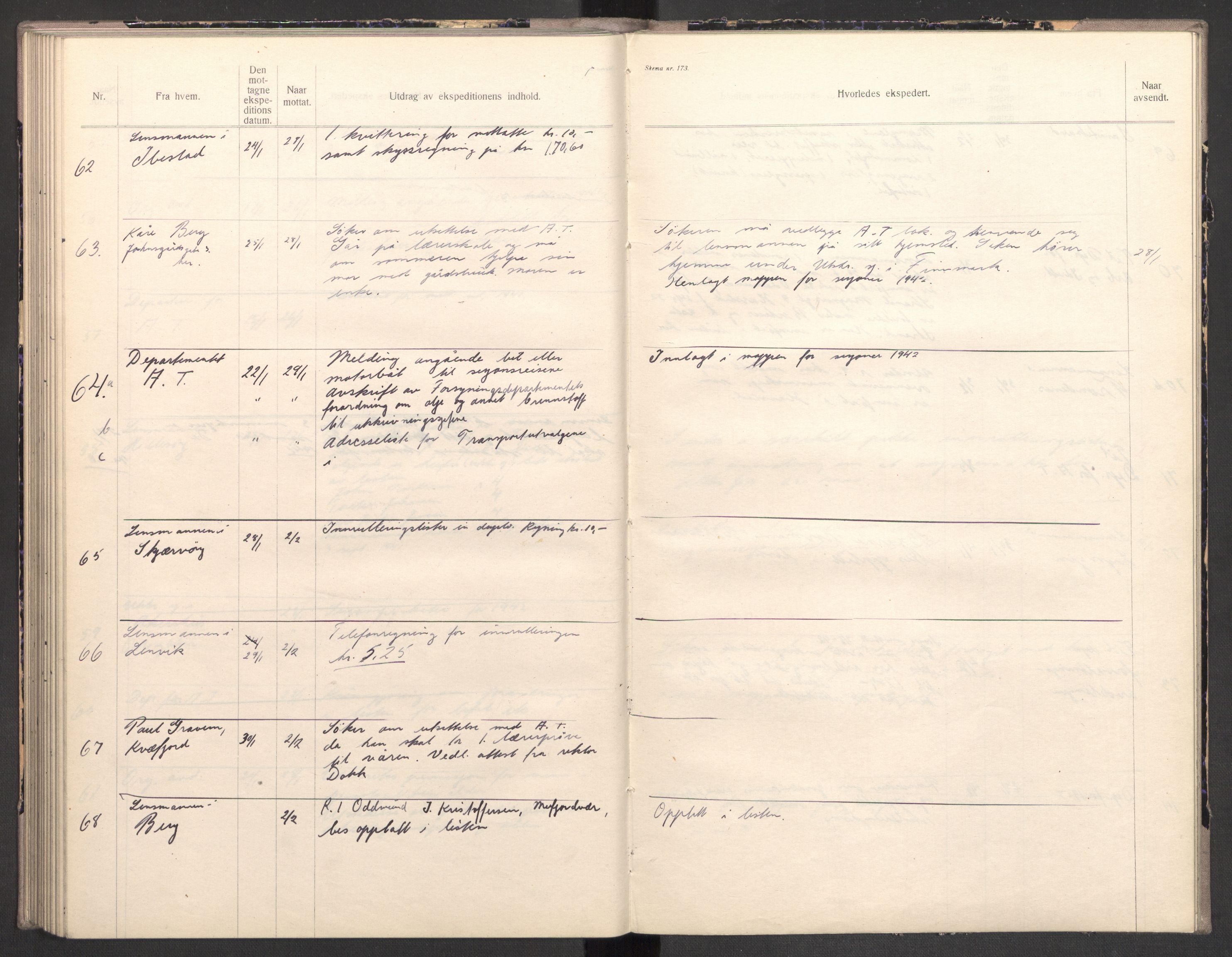 Norges arbeidstjeneste, RA/S-5014/C/Ca/L0001: Journal for utskrivning Nordland og Troms, 1940-1942, s. 157