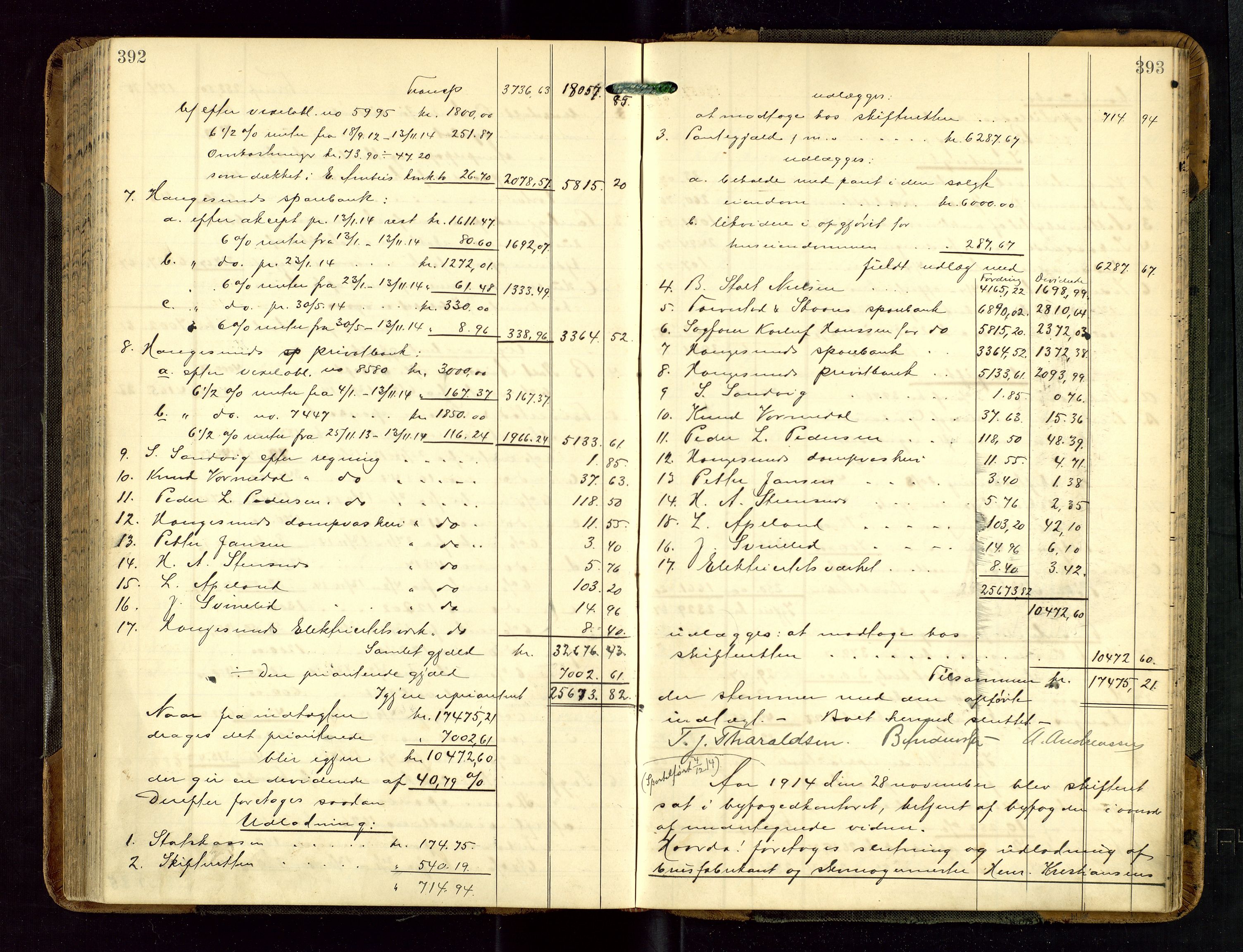 Haugesund tingrett, AV/SAST-A-101415/01/IV/IVD/L0002: Skifteutlodningsprotokoll, med register, 1904-1915, s. 392-393