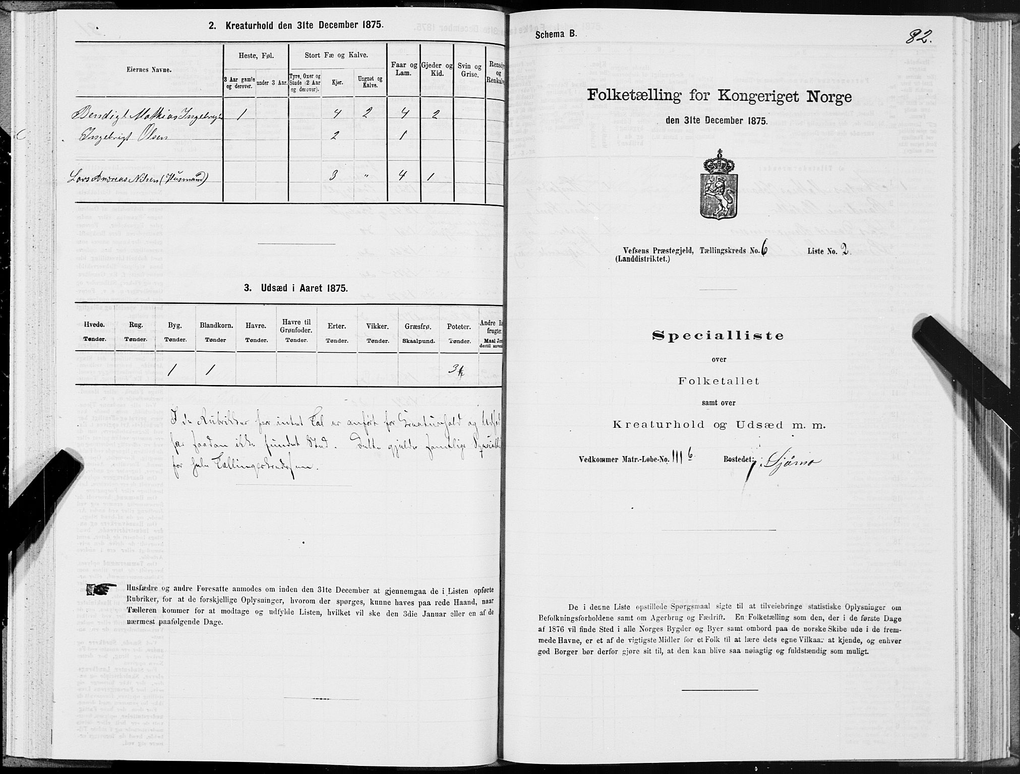 SAT, Folketelling 1875 for 1824L Vefsn prestegjeld, Vefsn sokn, 1875, s. 2082