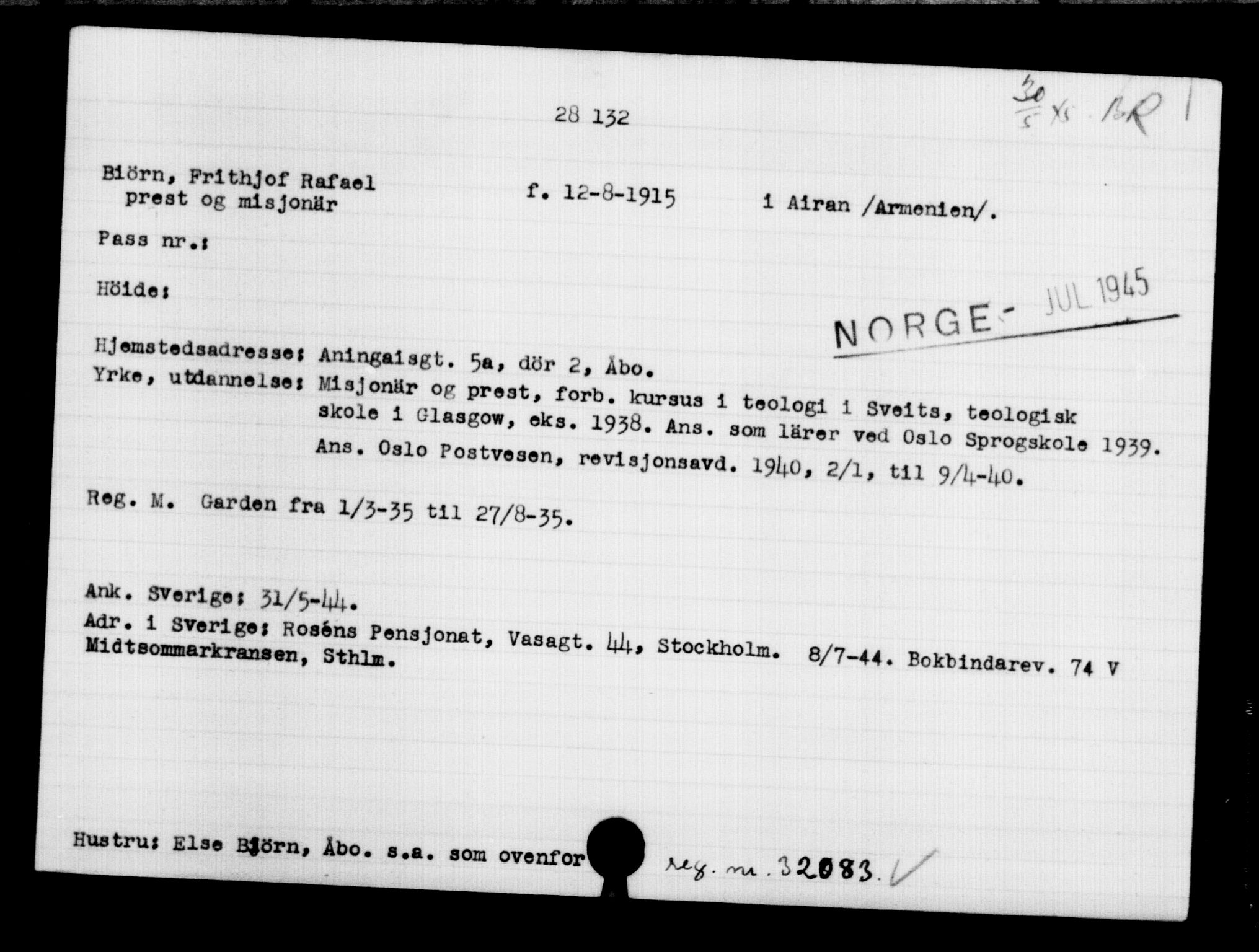 Den Kgl. Norske Legasjons Flyktningskontor, AV/RA-S-6753/V/Va/L0011: Kjesäterkartoteket.  Flyktningenr. 25300-28349, 1940-1945, s. 3014