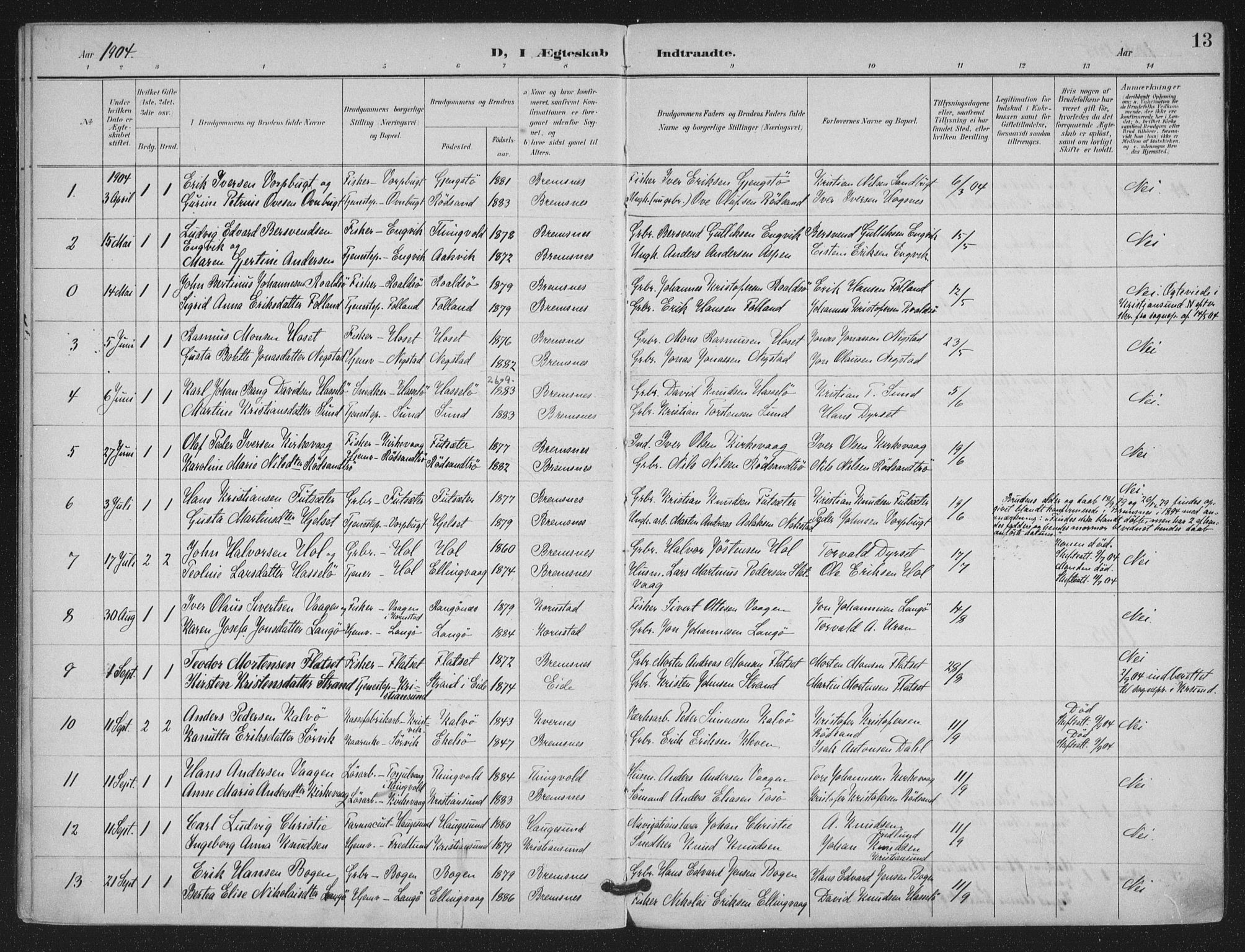 Ministerialprotokoller, klokkerbøker og fødselsregistre - Møre og Romsdal, AV/SAT-A-1454/569/L0821: Ministerialbok nr. 569A07, 1897-1907, s. 13