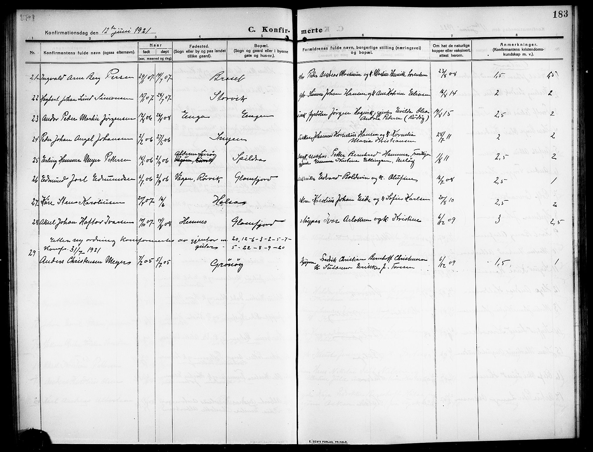 Ministerialprotokoller, klokkerbøker og fødselsregistre - Nordland, SAT/A-1459/843/L0639: Klokkerbok nr. 843C08, 1908-1924, s. 183