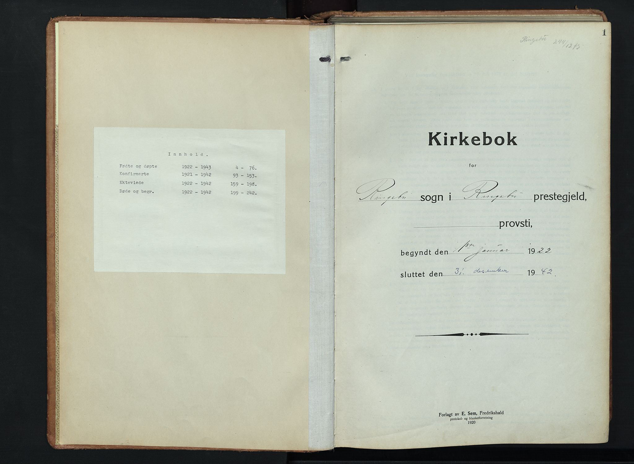 Ringebu prestekontor, SAH/PREST-082/H/Ha/Hab/L0011: Klokkerbok nr. 11, 1921-1943, s. 1