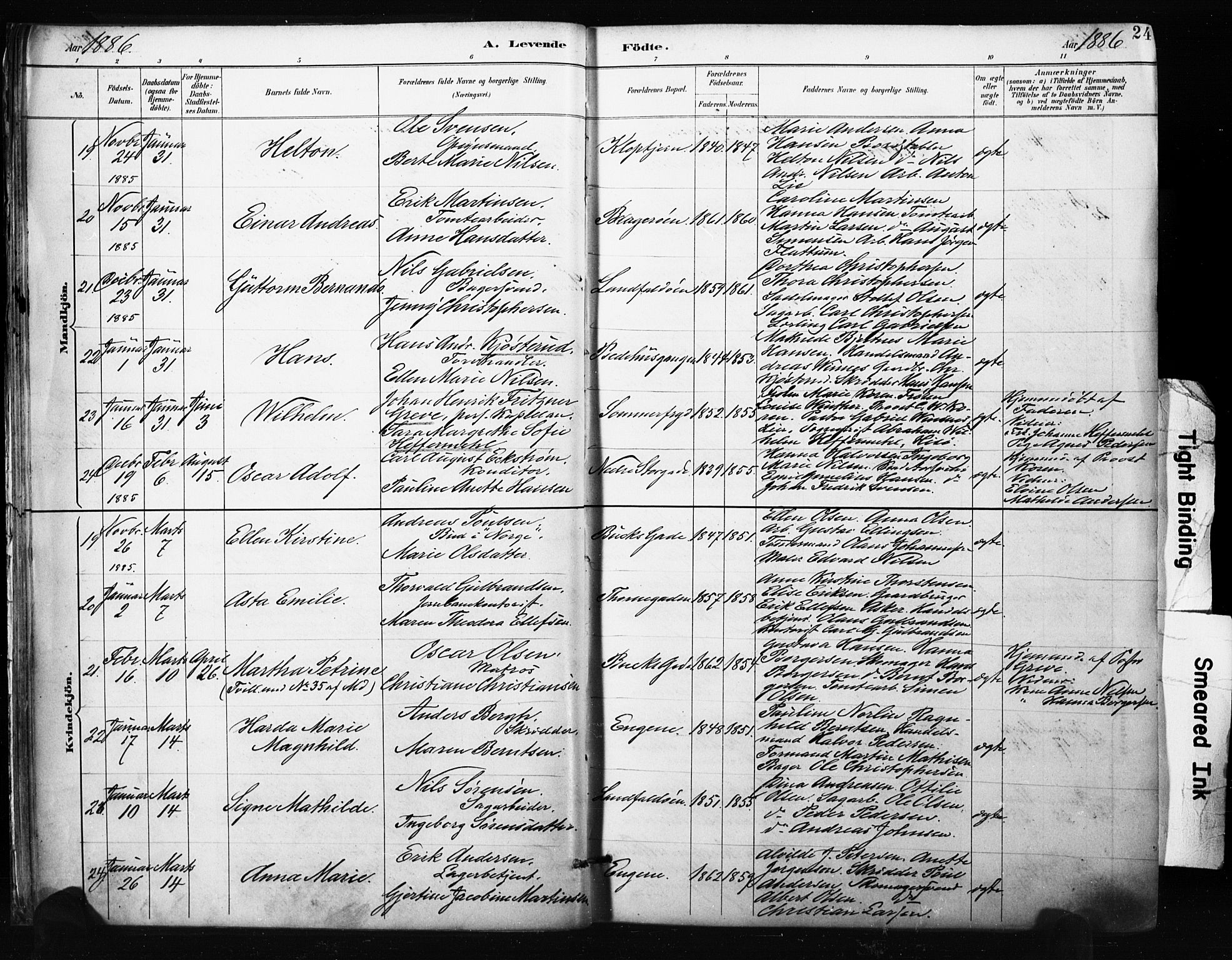 Bragernes kirkebøker, AV/SAKO-A-6/F/Fb/L0007: Ministerialbok nr. II 7, 1885-1893, s. 24