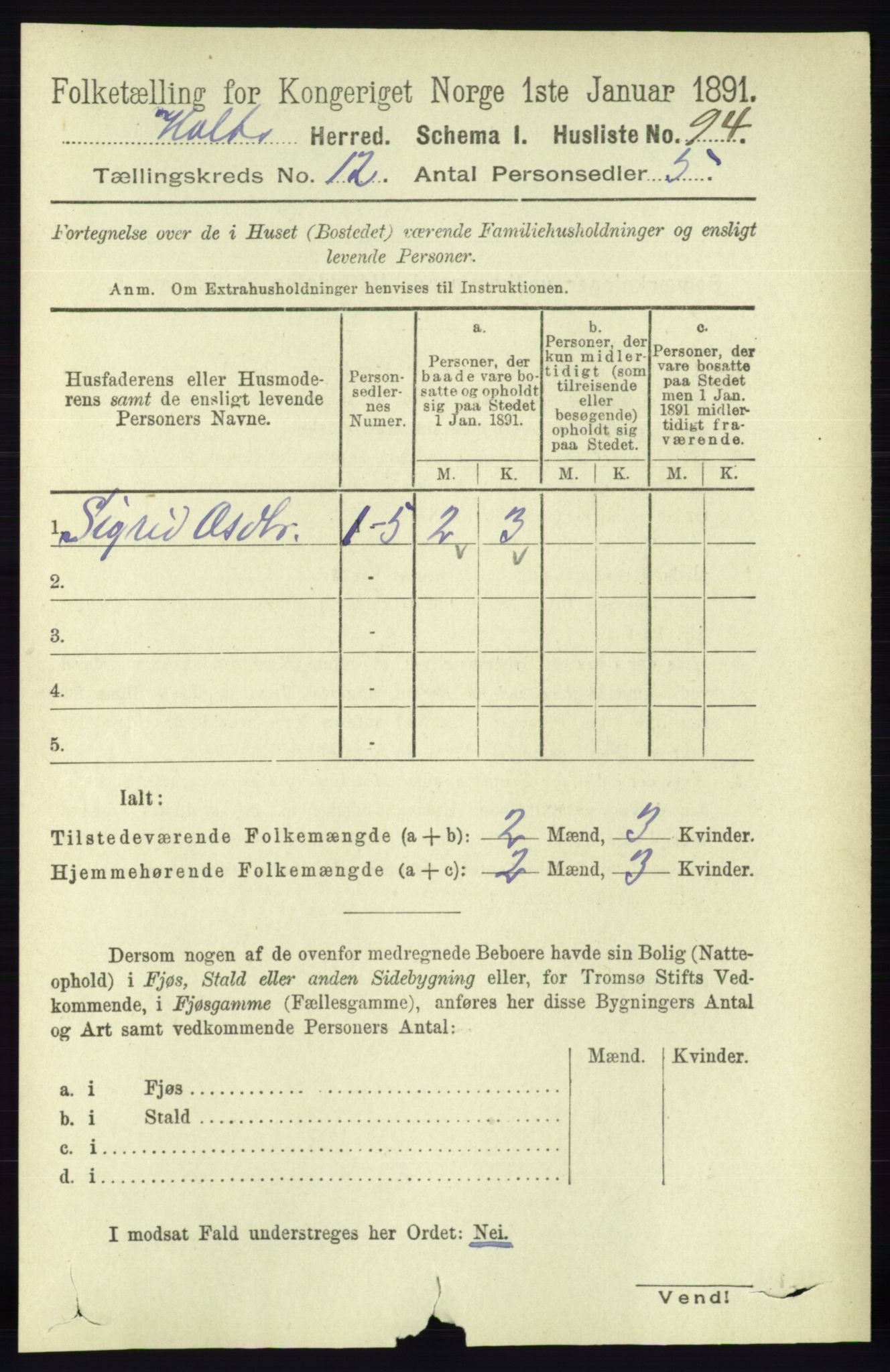 RA, Folketelling 1891 for 0914 Holt herred, 1891, s. 5054