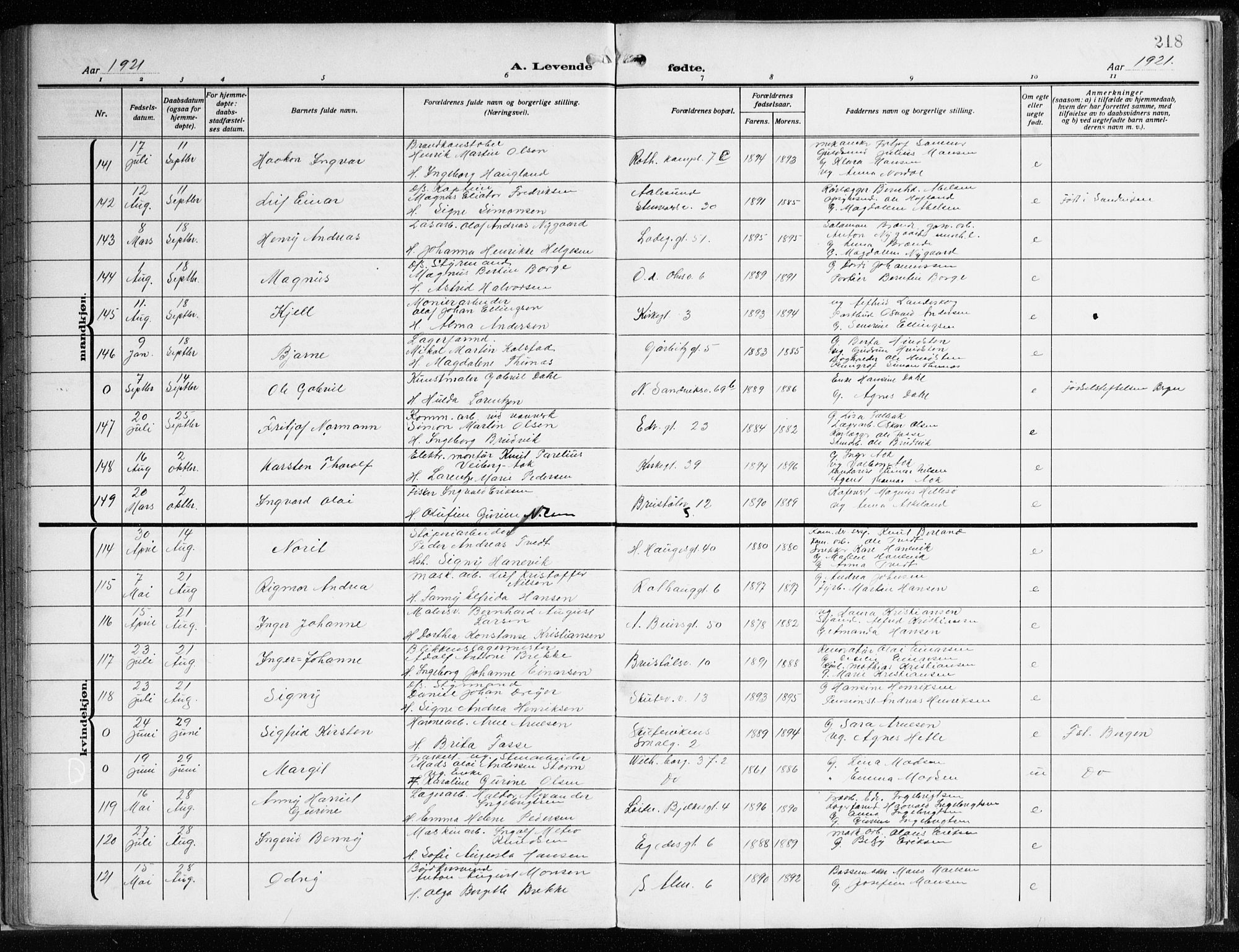 Sandviken Sokneprestembete, AV/SAB-A-77601/H/Ha/L0007: Ministerialbok nr. B 4, 1912-1924, s. 218