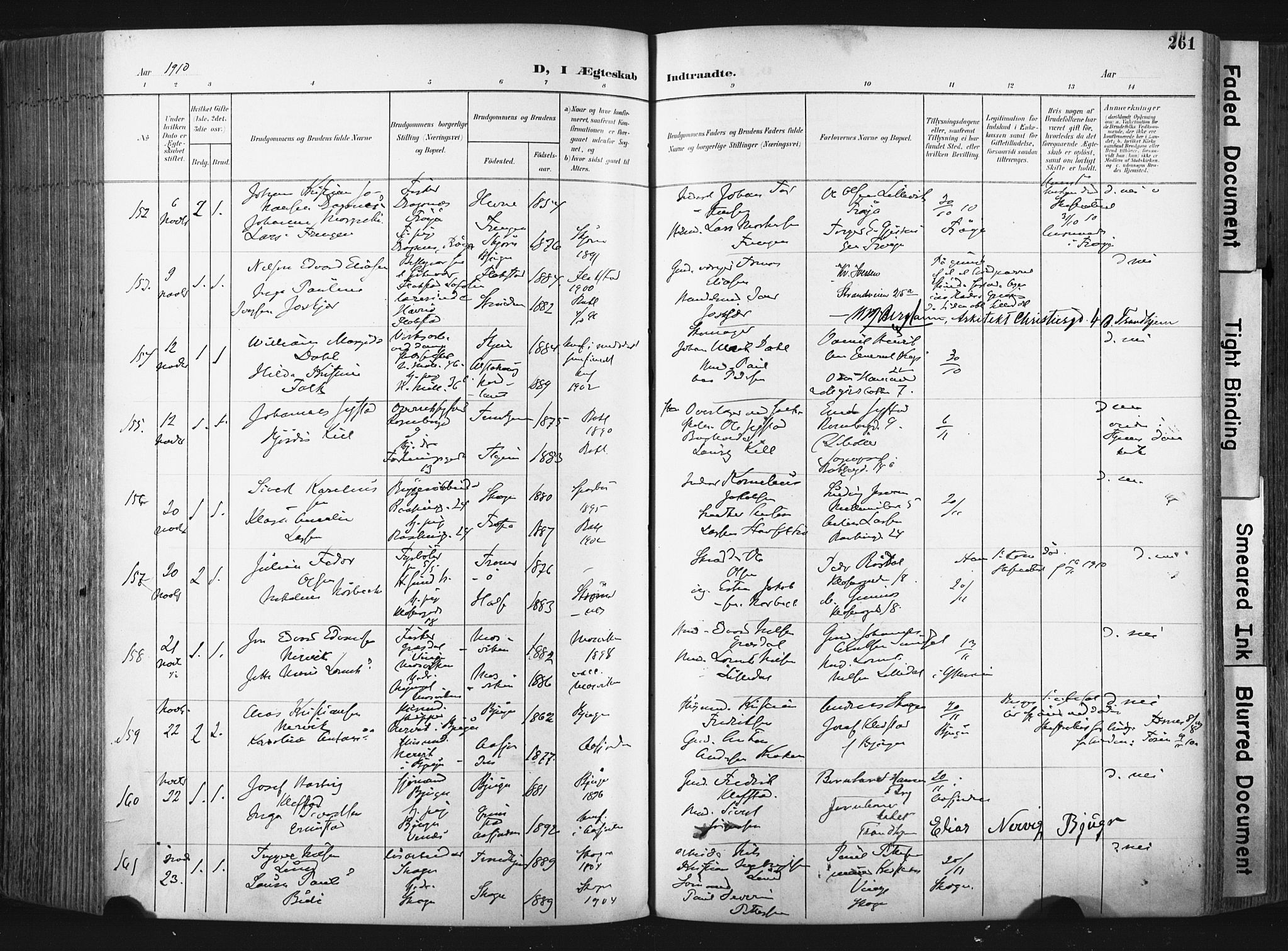 Ministerialprotokoller, klokkerbøker og fødselsregistre - Sør-Trøndelag, SAT/A-1456/604/L0201: Ministerialbok nr. 604A21, 1901-1911, s. 261