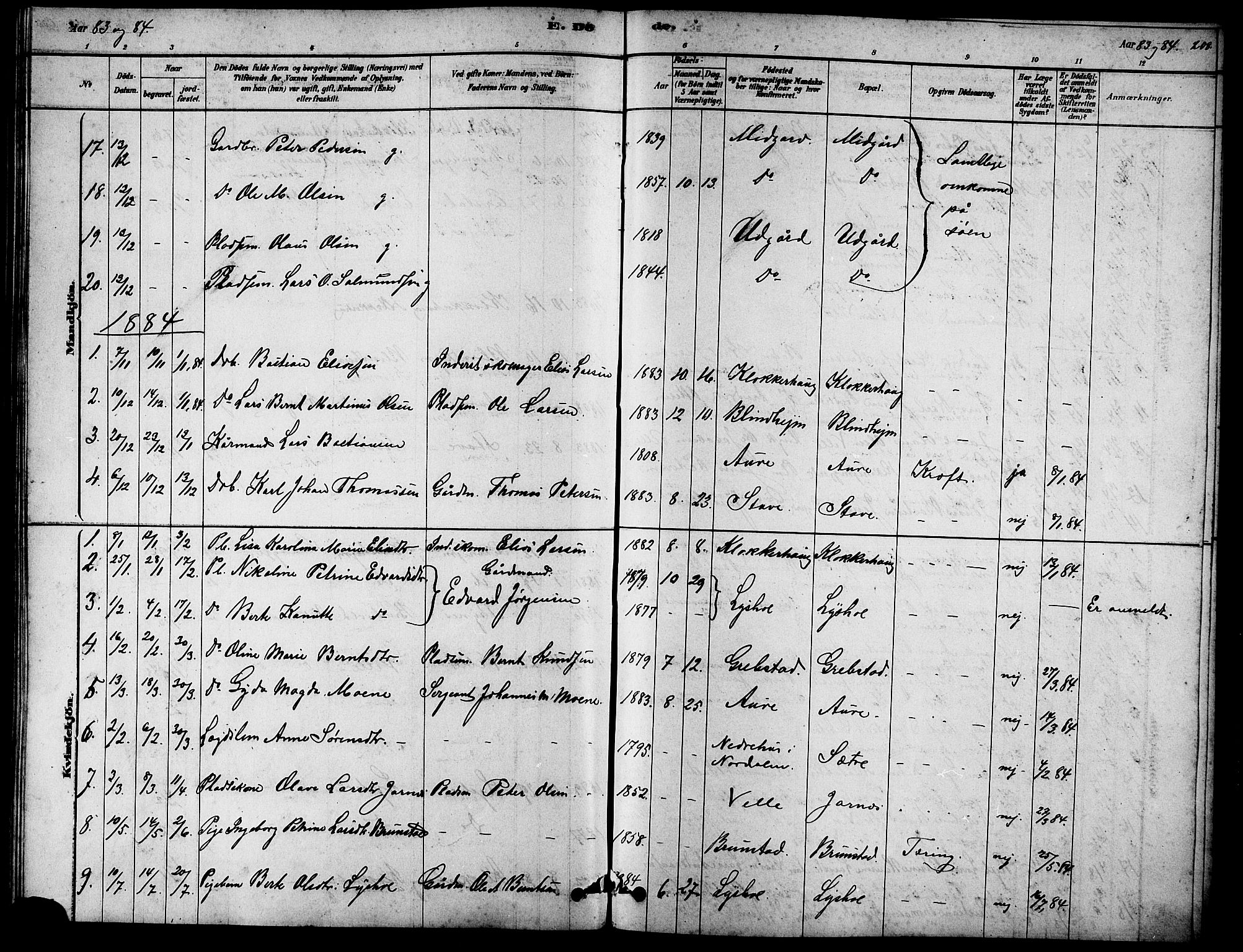 Ministerialprotokoller, klokkerbøker og fødselsregistre - Møre og Romsdal, SAT/A-1454/523/L0339: Klokkerbok nr. 523C02, 1878-1891, s. 208