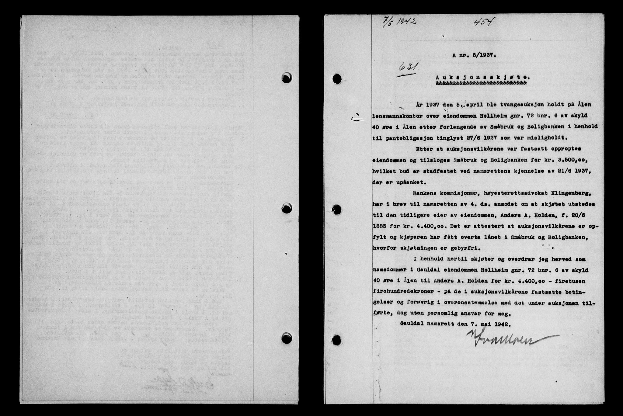 Gauldal sorenskriveri, SAT/A-0014/1/2/2C/L0054: Pantebok nr. 59, 1941-1942, Dagboknr: 631/1942