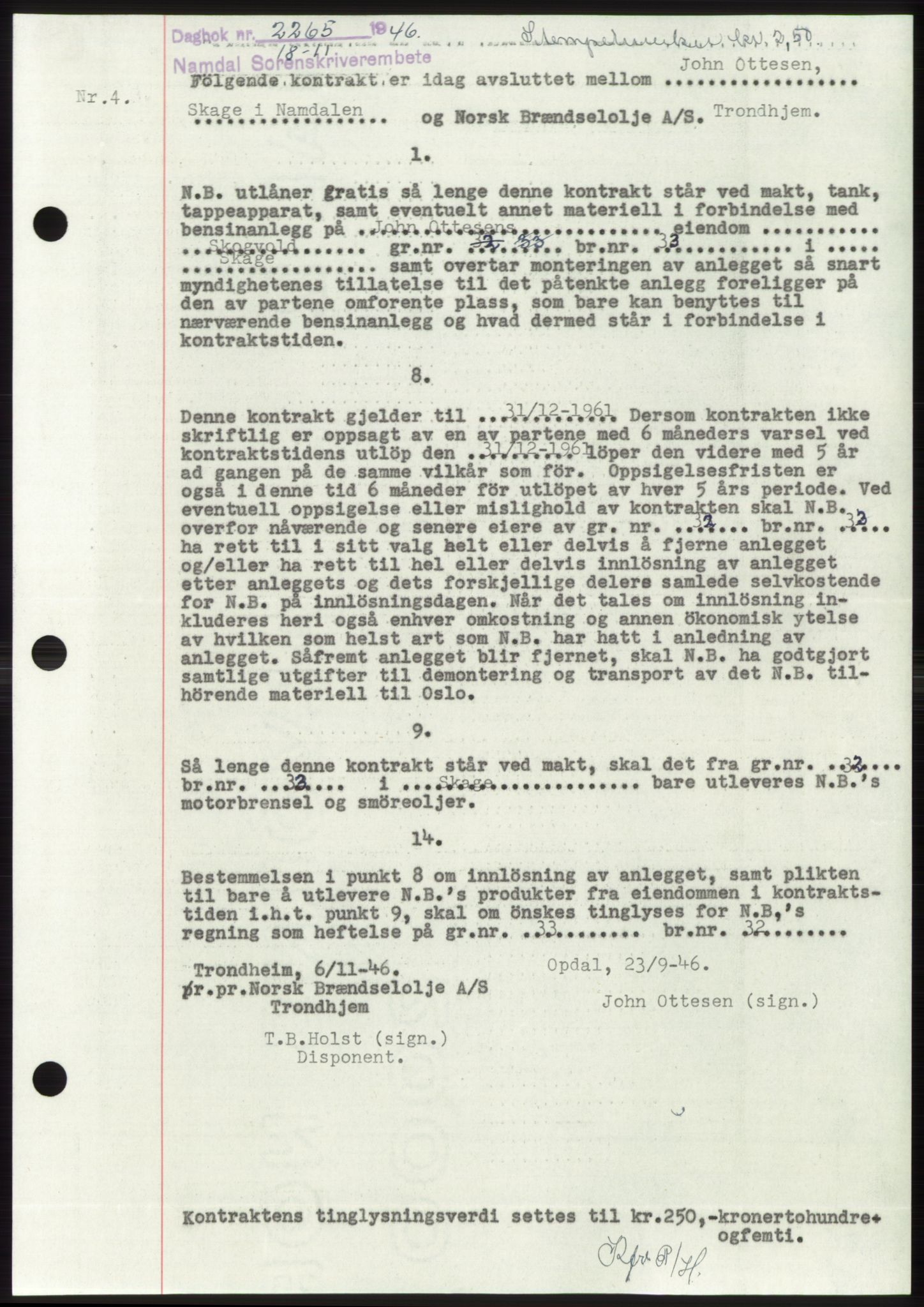 Namdal sorenskriveri, SAT/A-4133/1/2/2C: Pantebok nr. -, 1946-1947, Dagboknr: 2265/1946