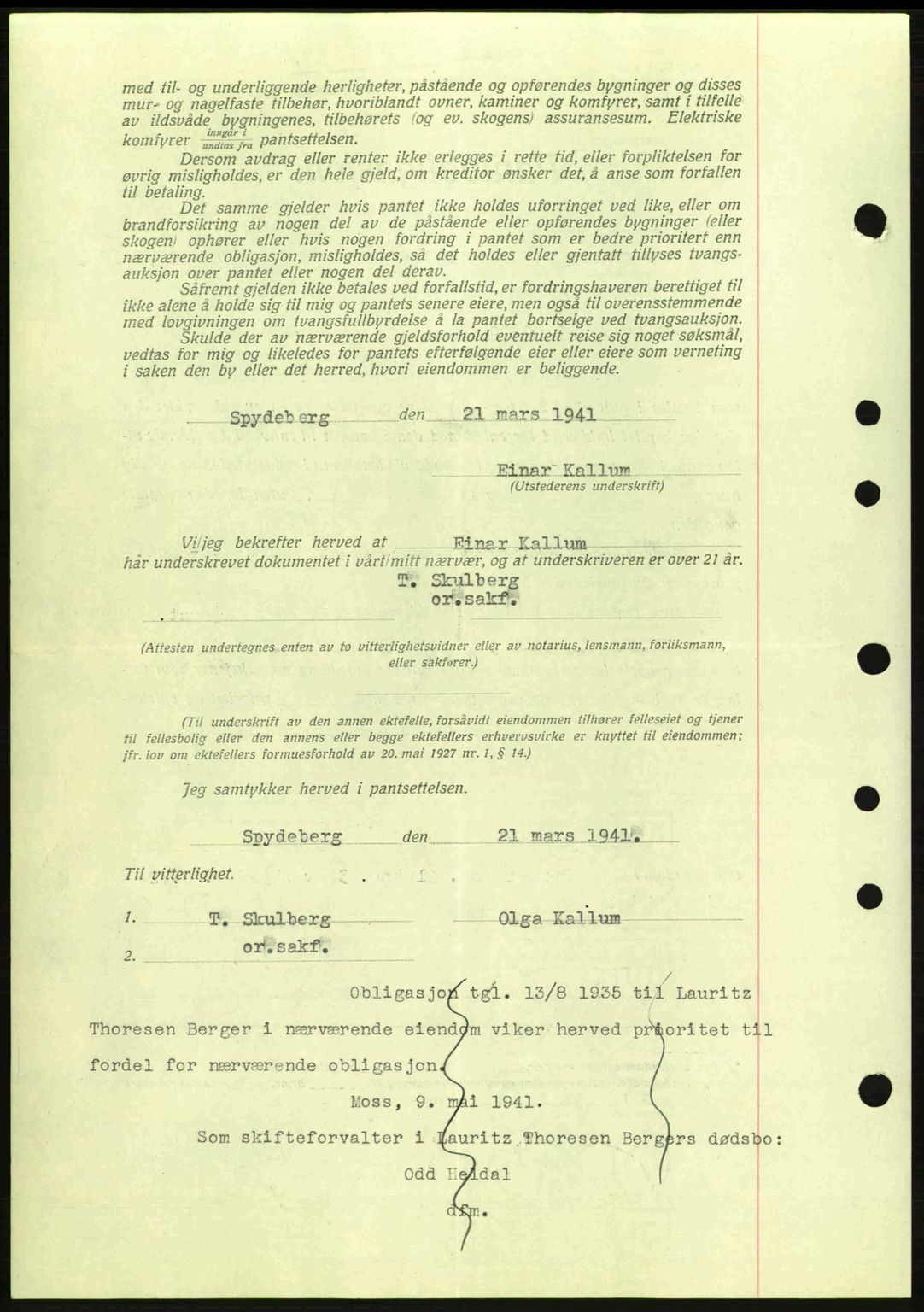Moss sorenskriveri, SAO/A-10168: Pantebok nr. B10, 1940-1941, Dagboknr: 835/1941