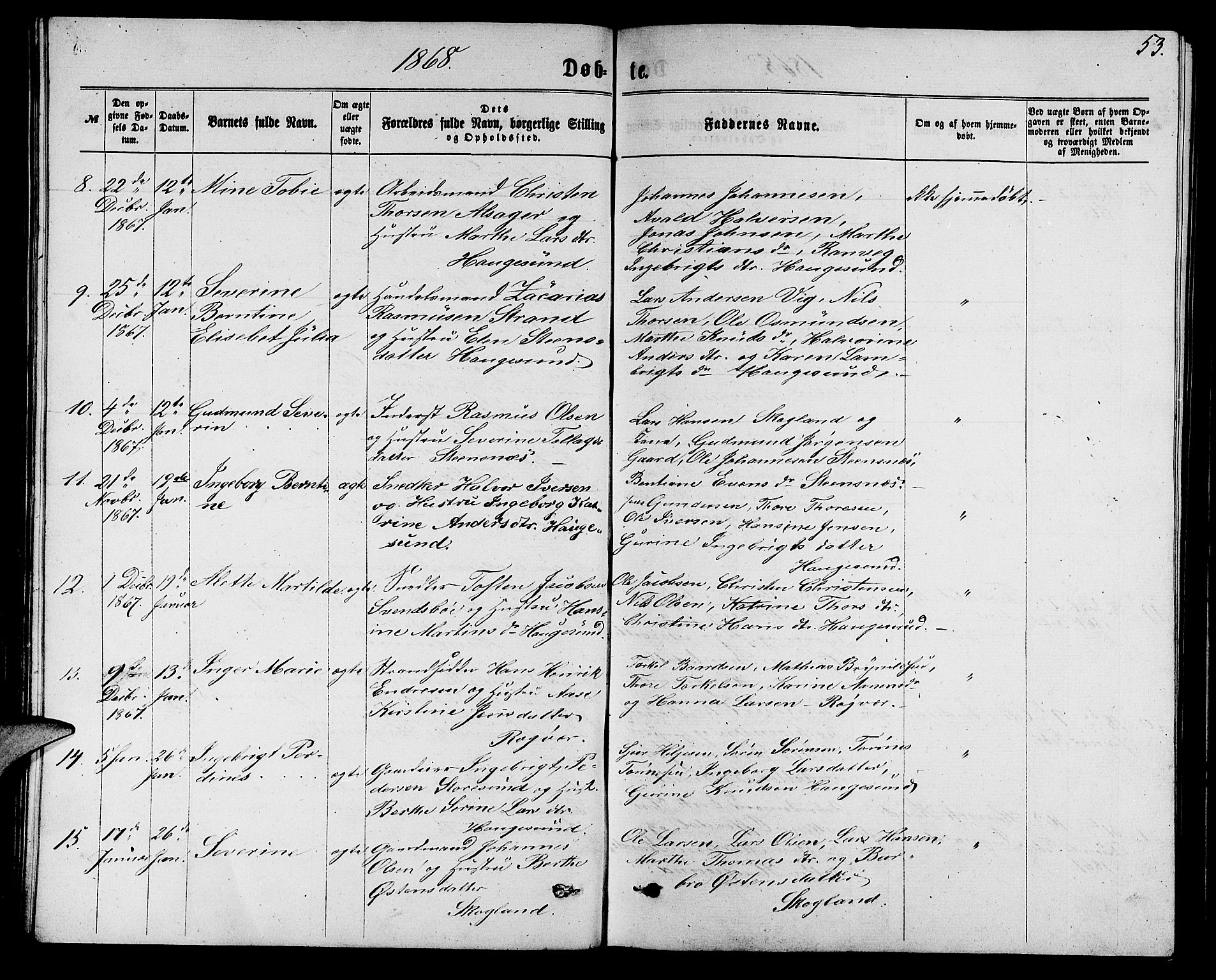 Torvastad sokneprestkontor, AV/SAST-A -101857/H/Ha/Hab/L0007: Klokkerbok nr. B 7, 1866-1873, s. 53