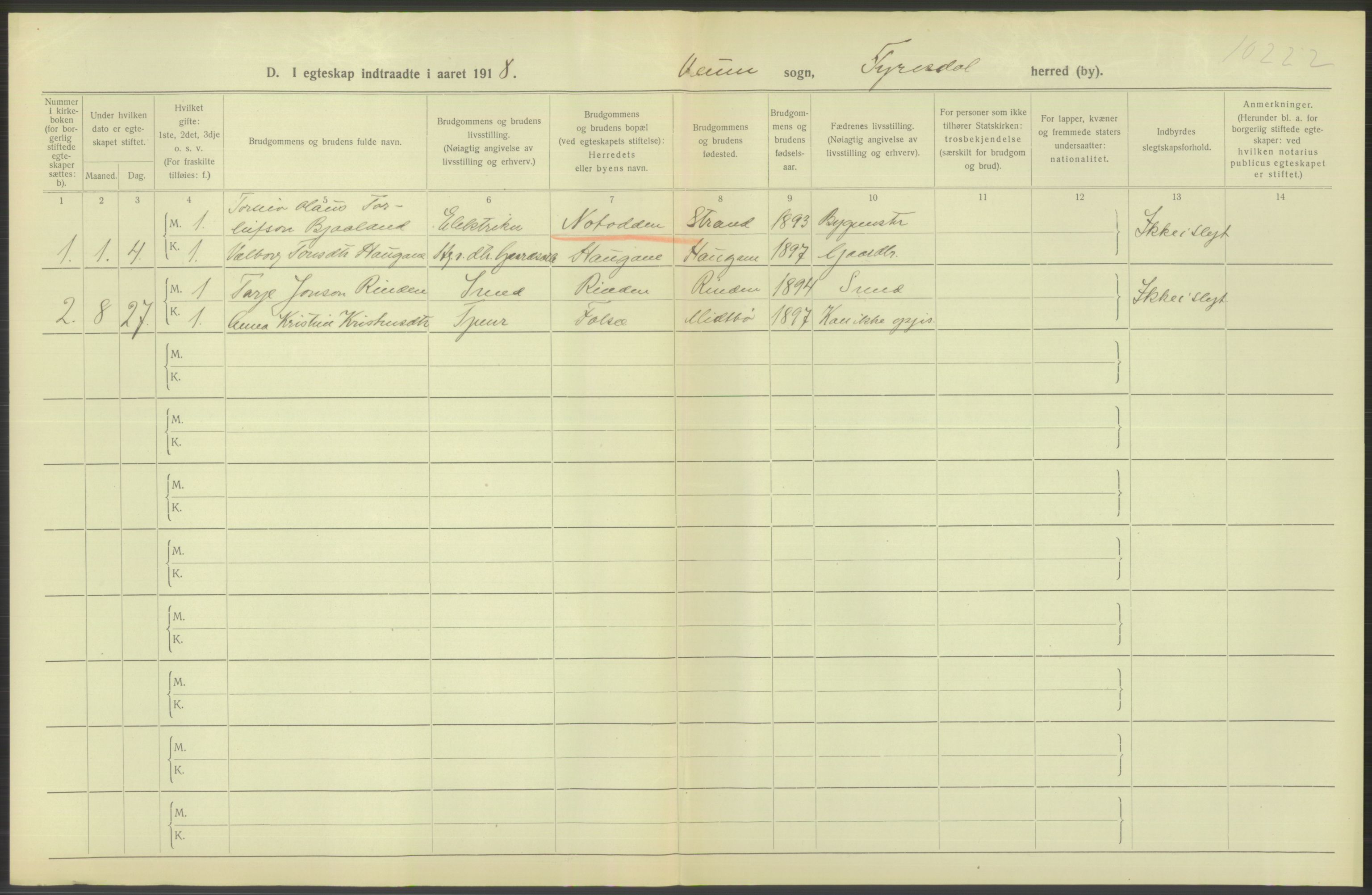 Statistisk sentralbyrå, Sosiodemografiske emner, Befolkning, RA/S-2228/D/Df/Dfb/Dfbh/L0025: Telemark fylke: Gifte, dødfødte. Bygder og byer., 1918, s. 252