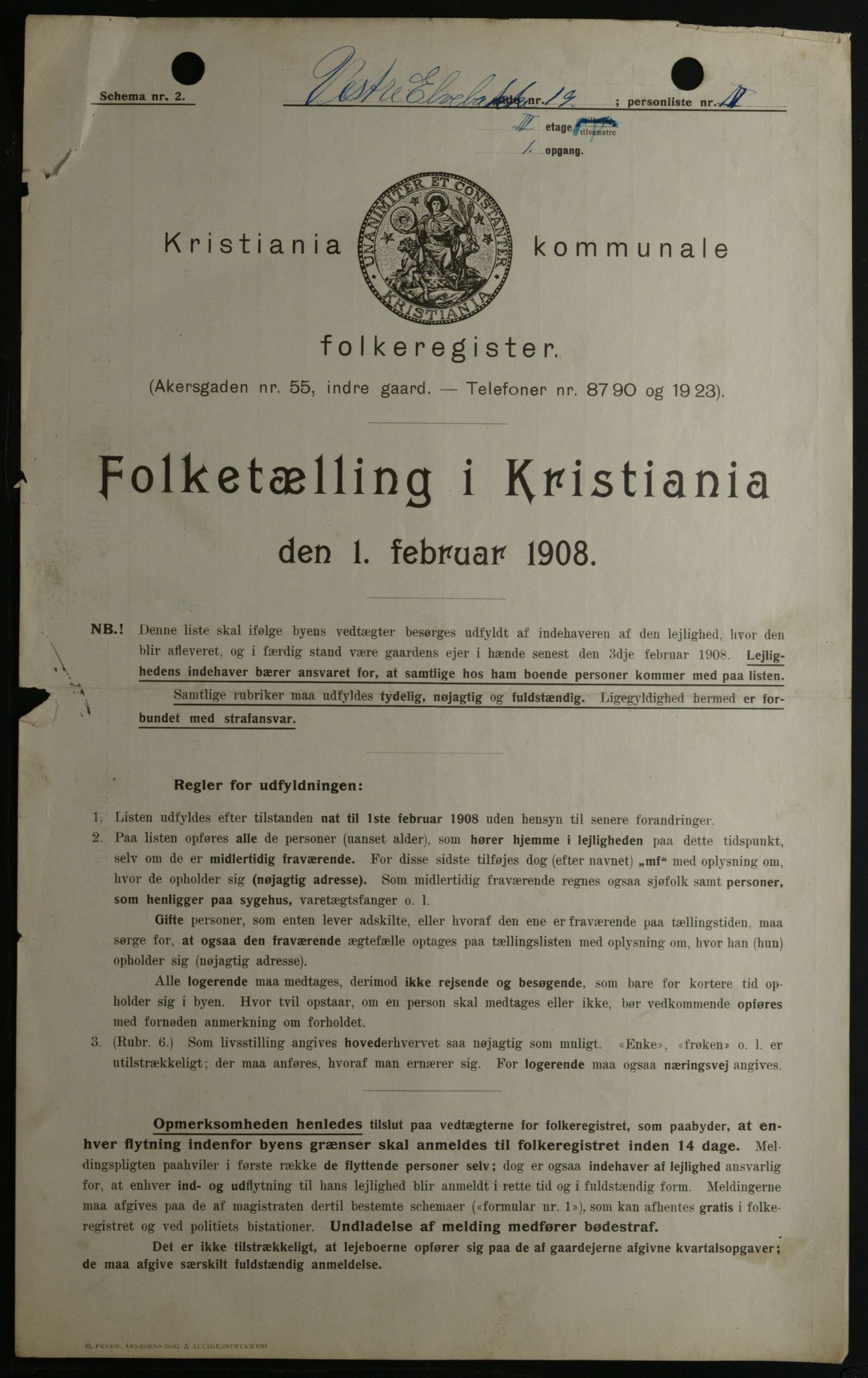 OBA, Kommunal folketelling 1.2.1908 for Kristiania kjøpstad, 1908, s. 110049