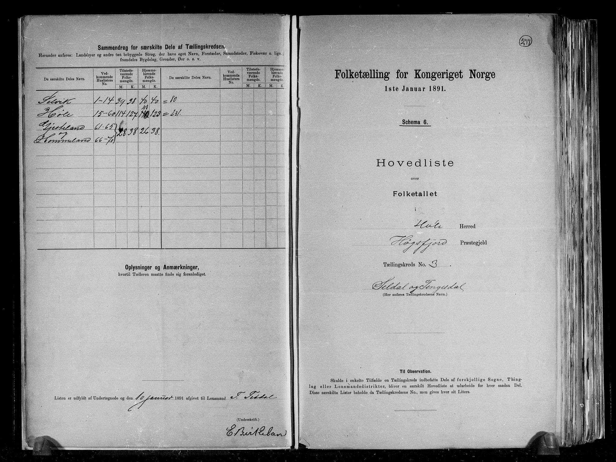 RA, Folketelling 1891 for 1128 Høle herred, 1891, s. 9