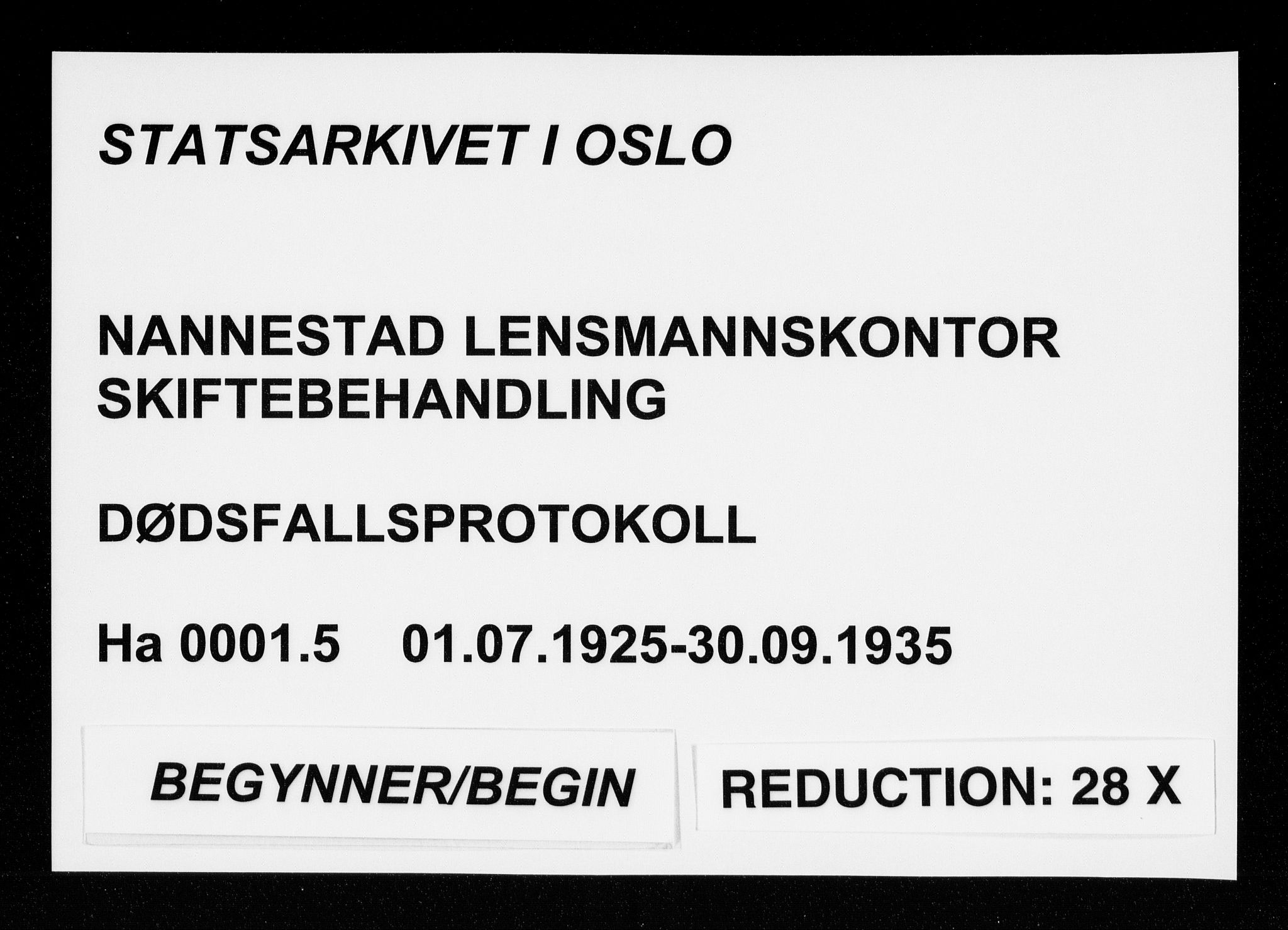 Nannestad lensmannskontor, AV/SAO-A-10922/H/Ha/L0001: Dødsfallsprotokoller, 1925-1935