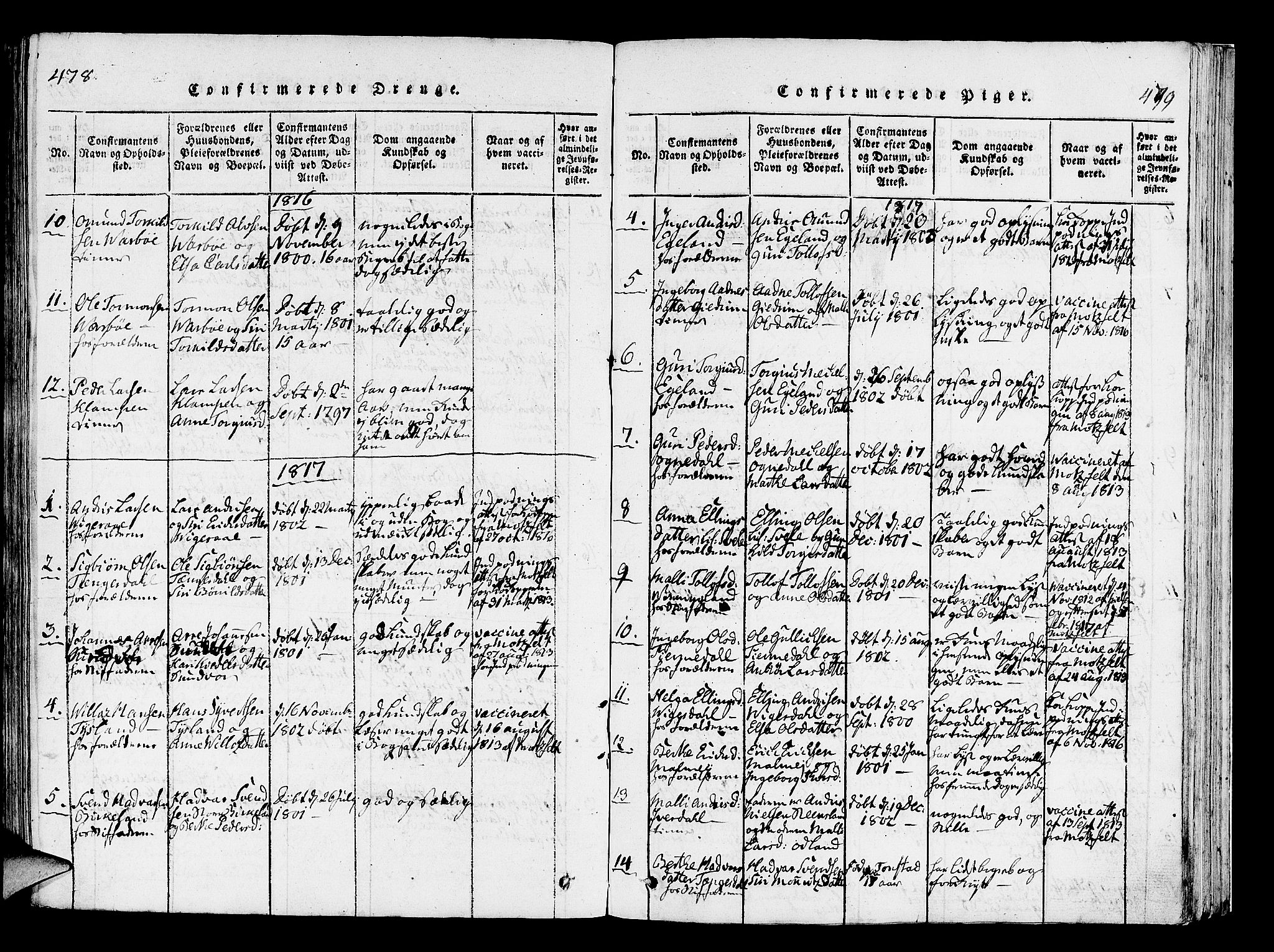 Helleland sokneprestkontor, SAST/A-101810: Ministerialbok nr. A 5, 1815-1834, s. 478-479