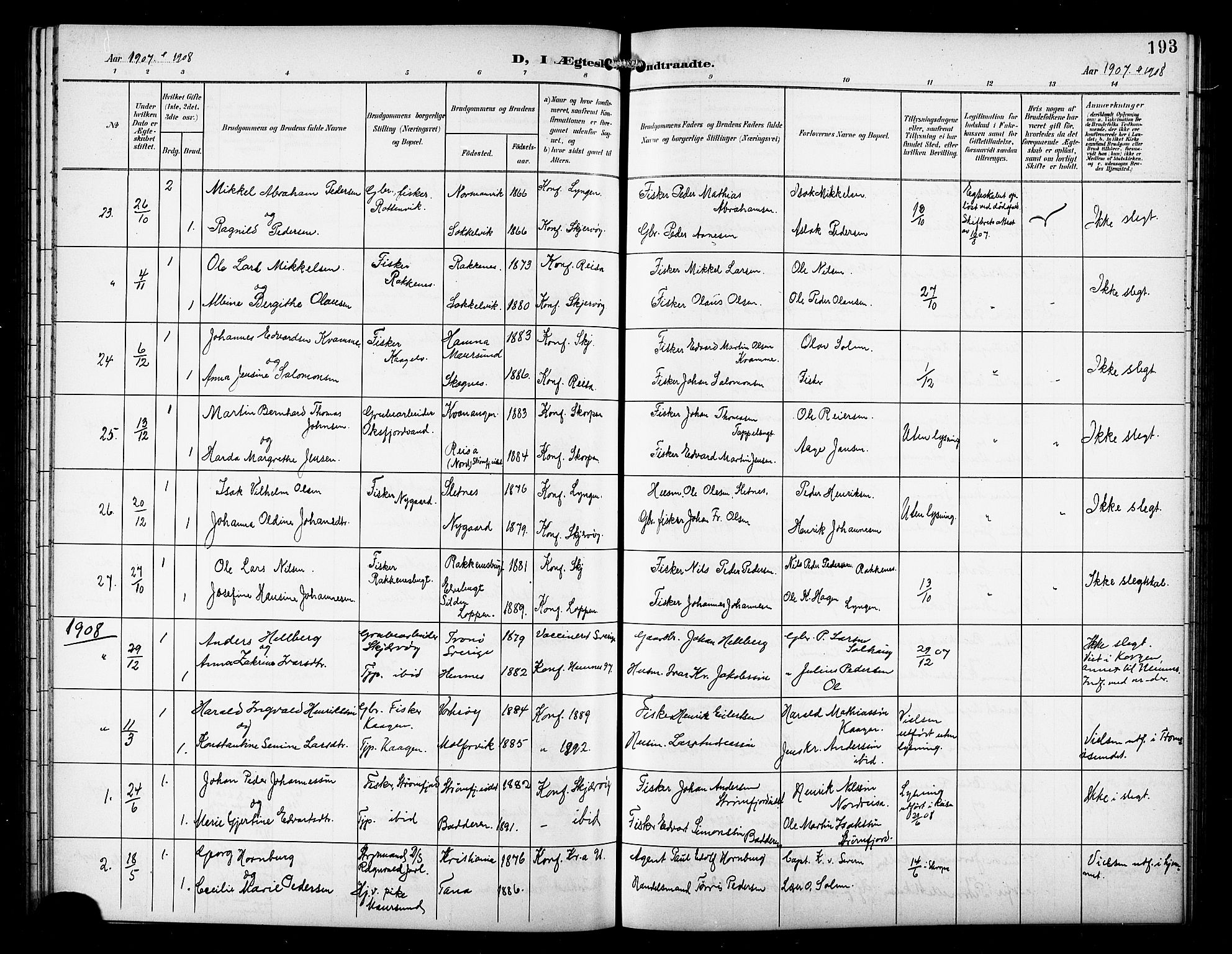 Skjervøy sokneprestkontor, AV/SATØ-S-1300/H/Ha/Hab/L0008klokker: Klokkerbok nr. 8, 1900-1910, s. 193