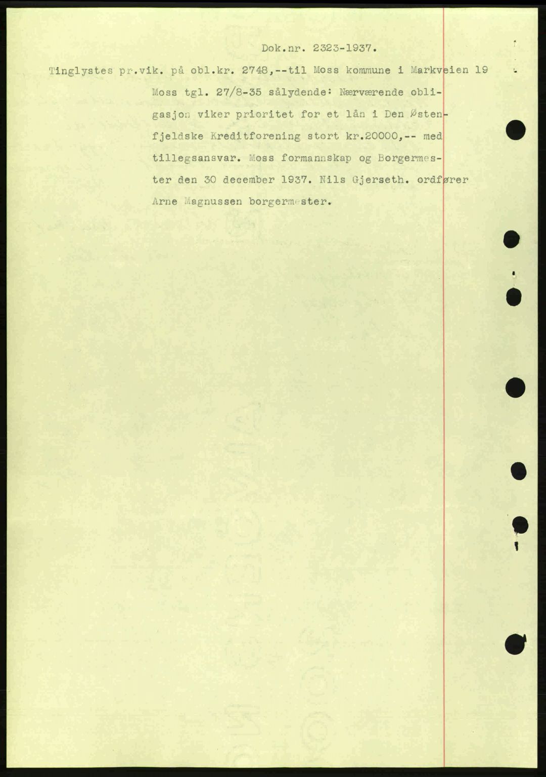 Moss sorenskriveri, SAO/A-10168: Pantebok nr. B4, 1937-1938, Dagboknr: 2323/1937