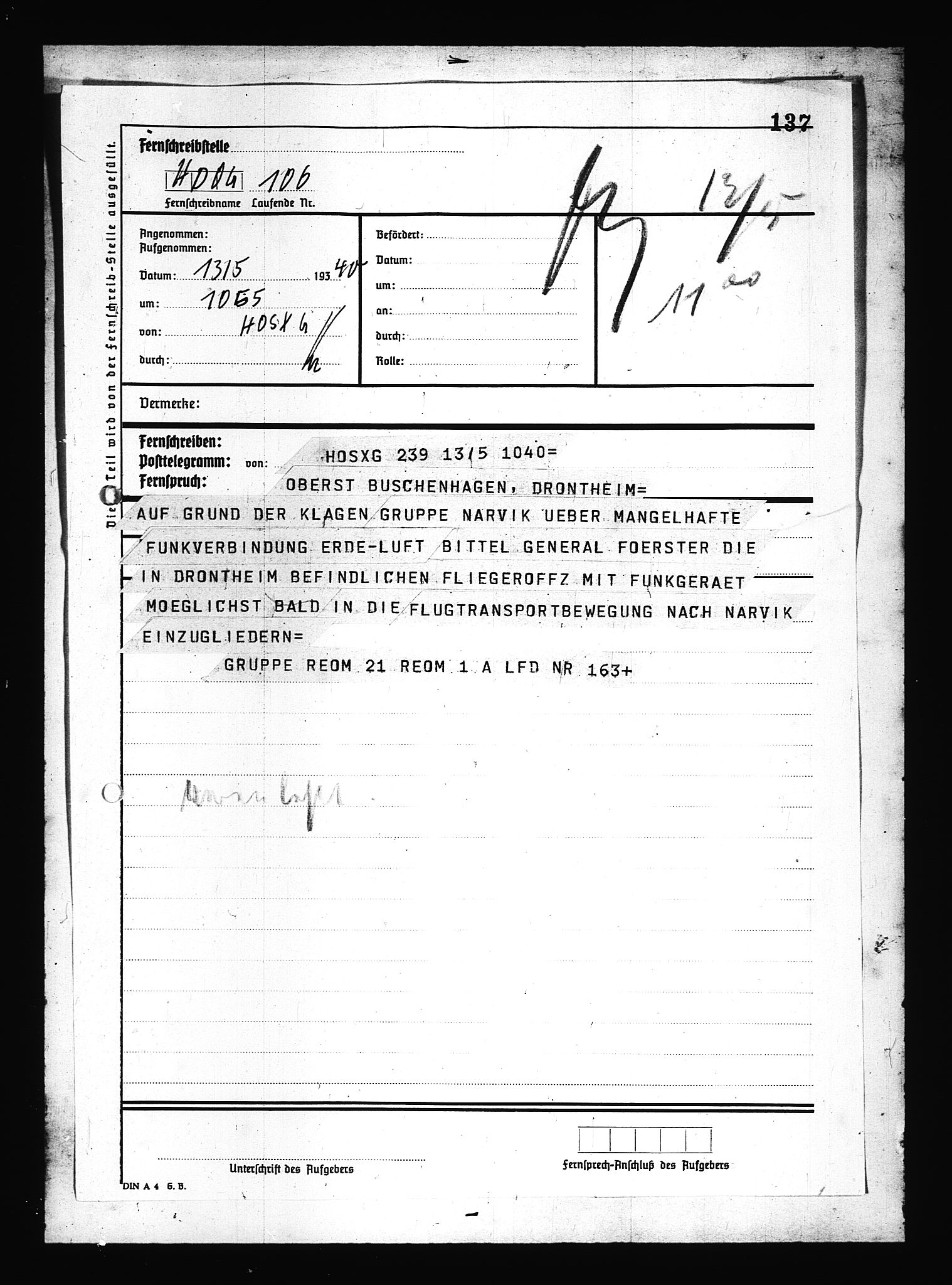 Documents Section, AV/RA-RAFA-2200/V/L0080: Amerikansk mikrofilm "Captured German Documents".
Box No. 719.  FKA jnr. 619/1954., 1940, s. 4