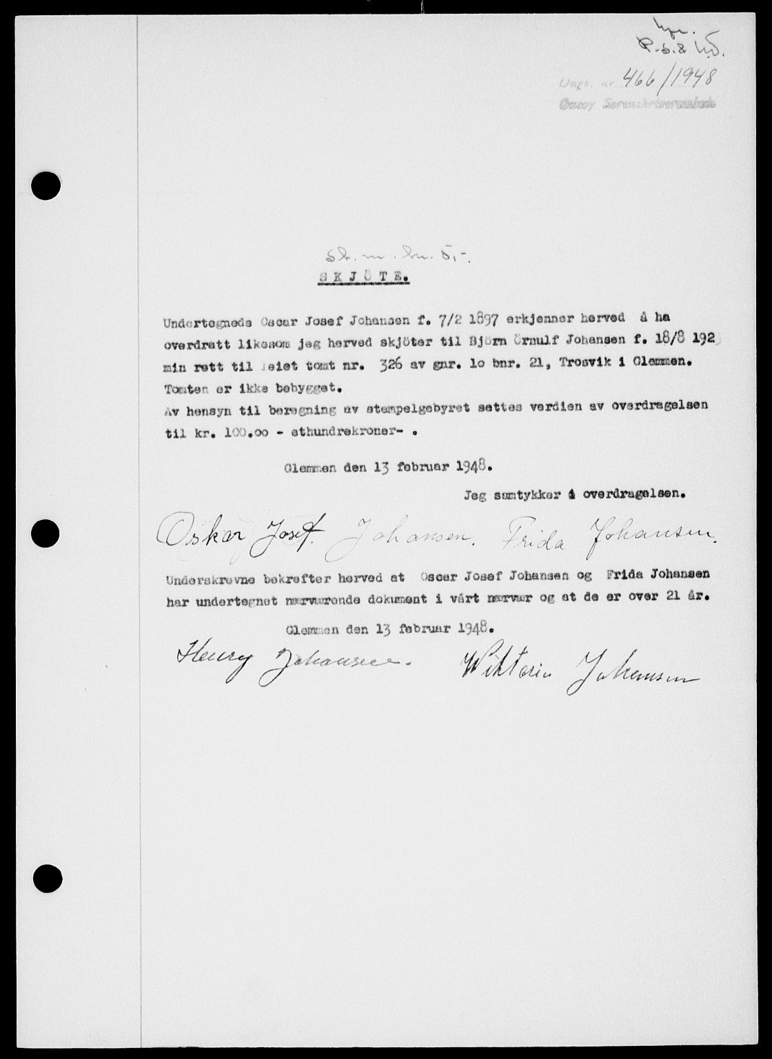 Onsøy sorenskriveri, SAO/A-10474/G/Ga/Gab/L0022: Pantebok nr. II A-22, 1947-1948, Dagboknr: 466/1948