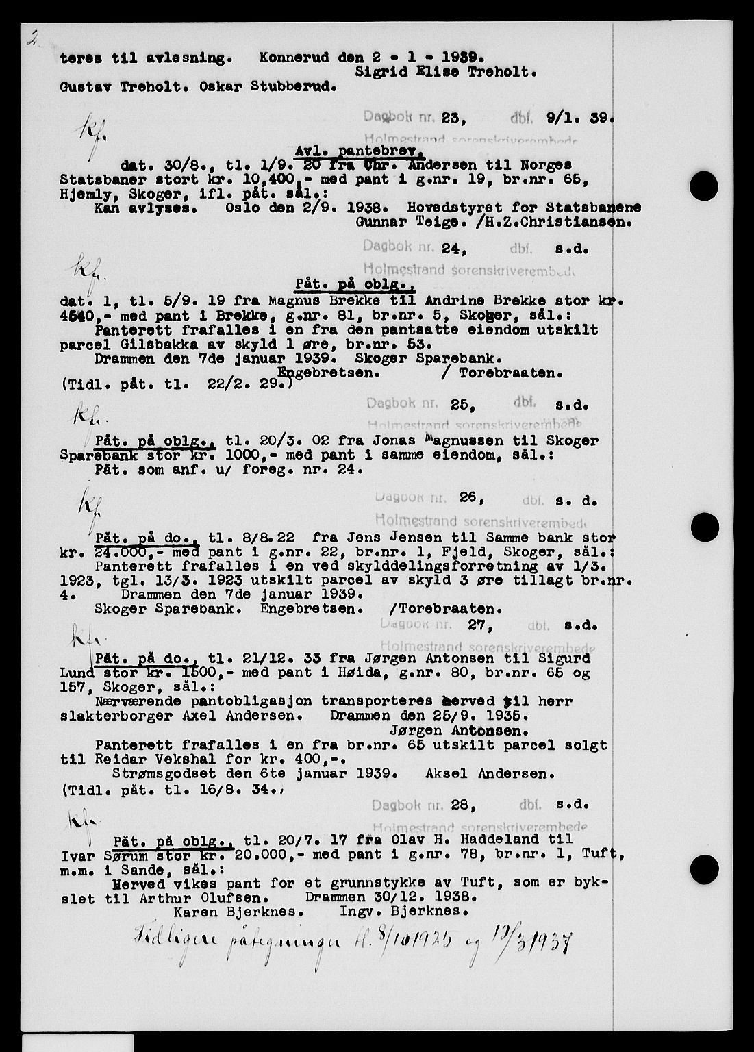 Holmestrand sorenskriveri, SAKO/A-67/G/Ga/Gab/L0050: Pantebok nr. B-50, 1939-1939, s. 2