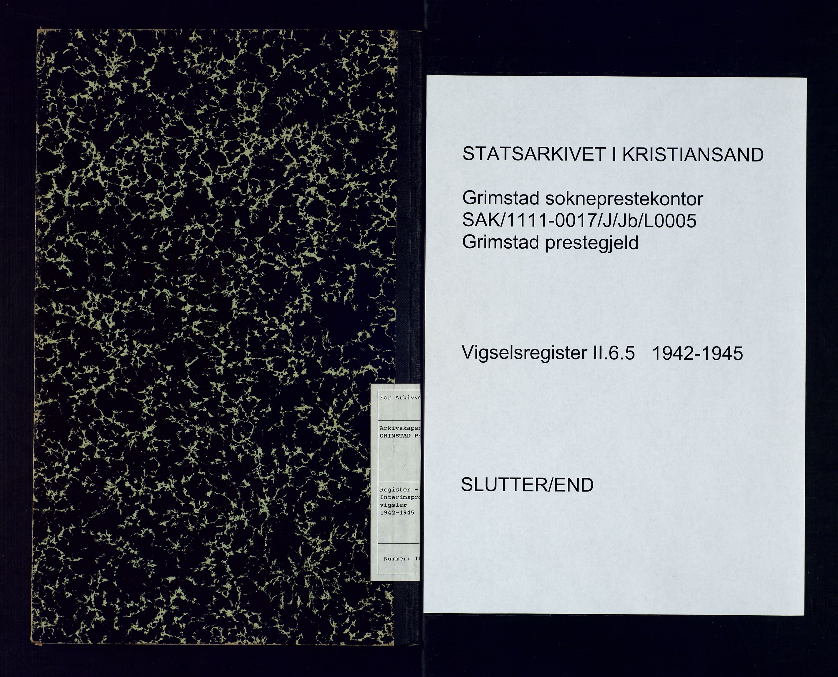 Grimstad sokneprestkontor, AV/SAK-1111-0017/J/Jb/L0005: Vigselsregister nr. II.6.5, 1942-1945