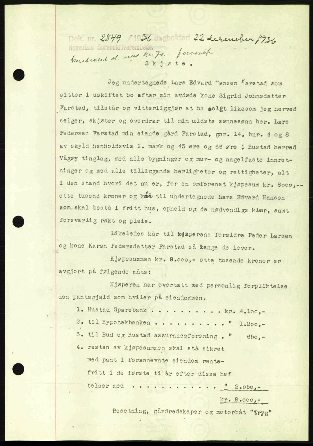 Romsdal sorenskriveri, SAT/A-4149/1/2/2C: Pantebok nr. A2, 1936-1937, Dagboknr: 2849/1936