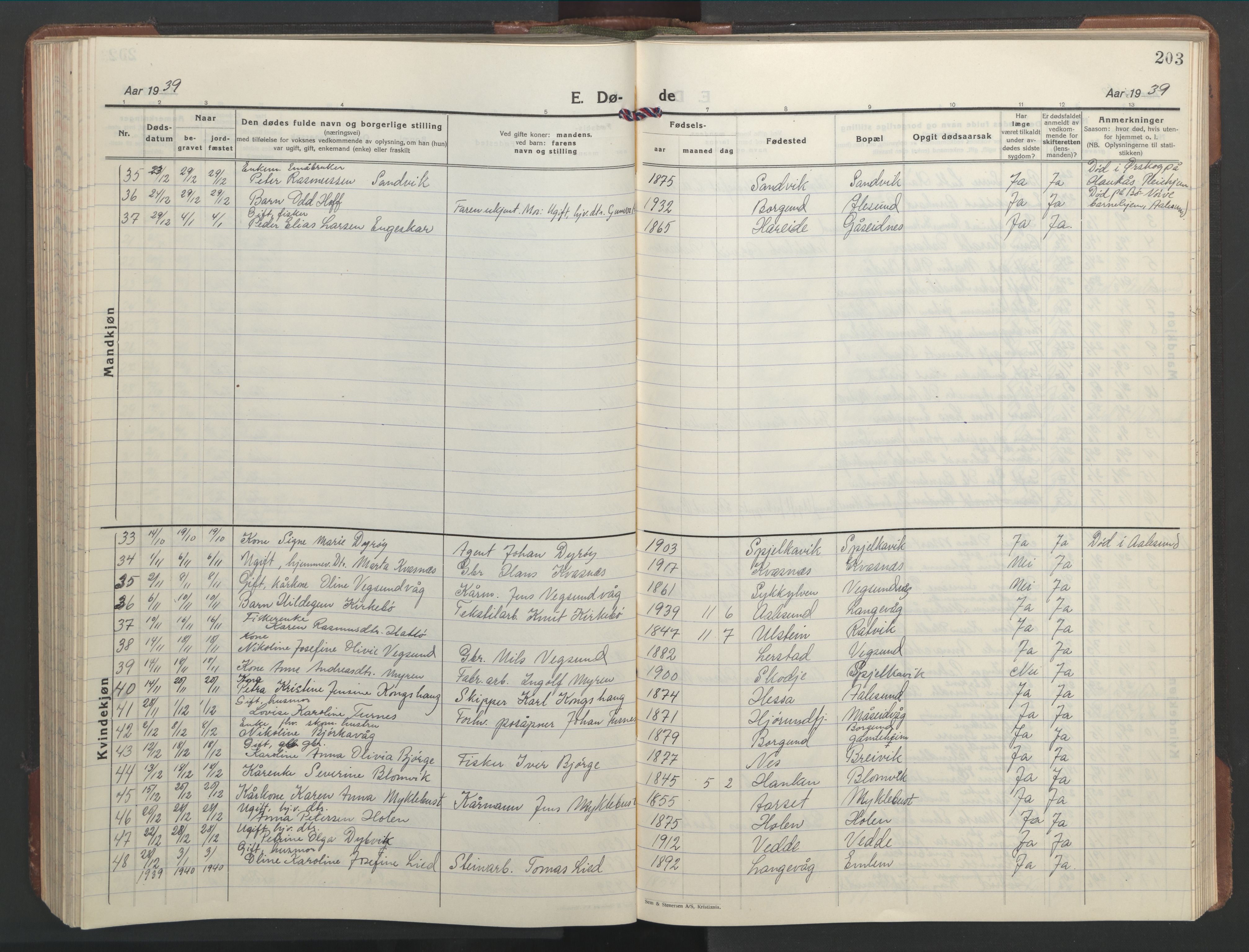 Ministerialprotokoller, klokkerbøker og fødselsregistre - Møre og Romsdal, SAT/A-1454/528/L0435: Klokkerbok nr. 528C16, 1923-1957, s. 203