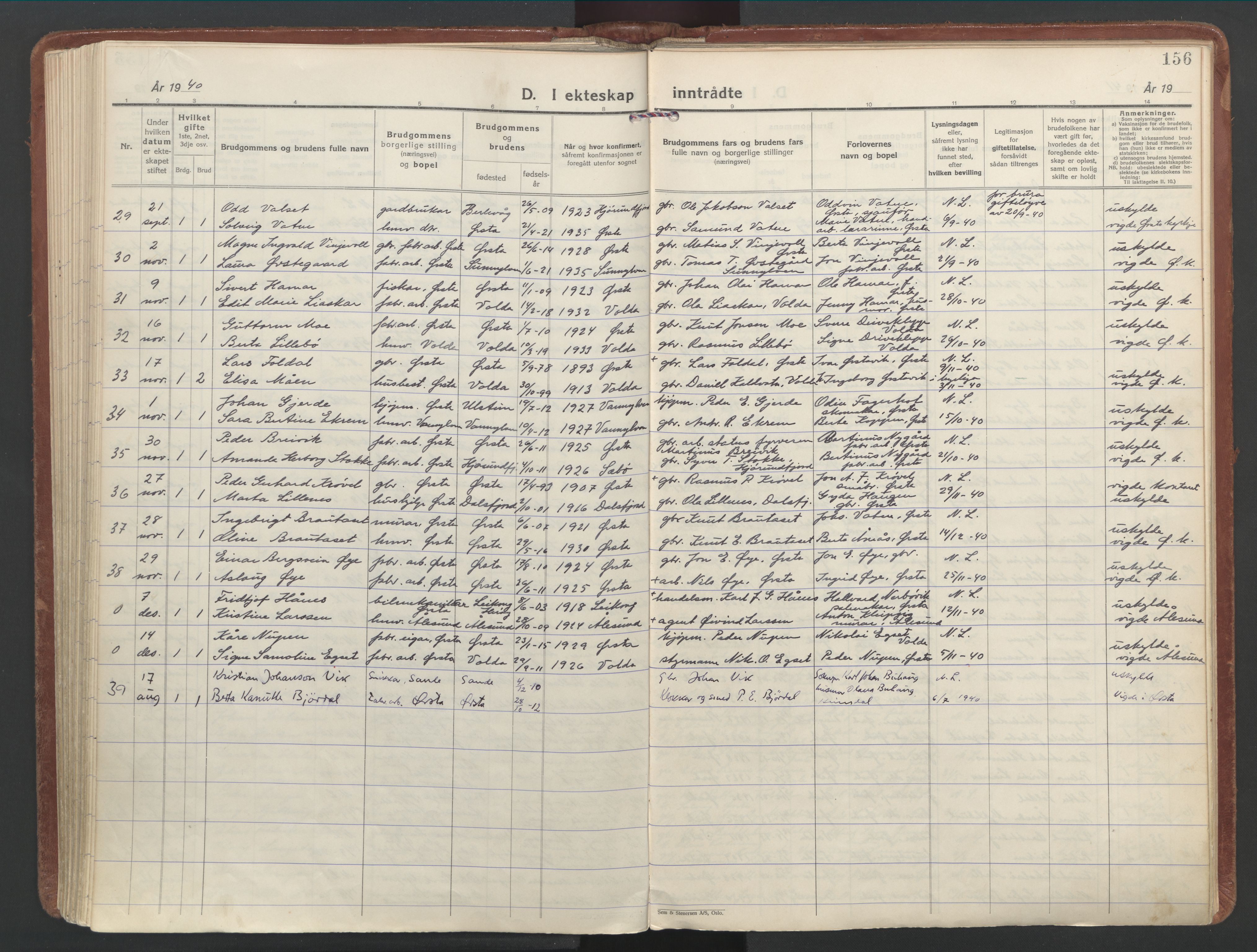 Ministerialprotokoller, klokkerbøker og fødselsregistre - Møre og Romsdal, AV/SAT-A-1454/513/L0181: Ministerialbok nr. 513A08, 1930-1943, s. 156