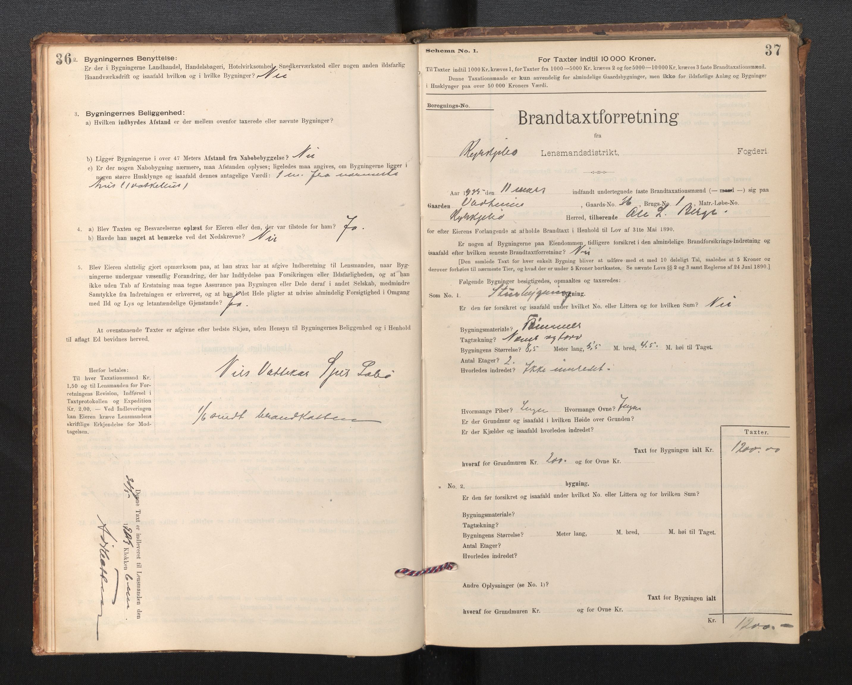 Lensmannen i Kyrkjebø, SAB/A-29001/0012/L0006: Branntakstprotokoll, skjematakst, 1900-1939, s. 36-37
