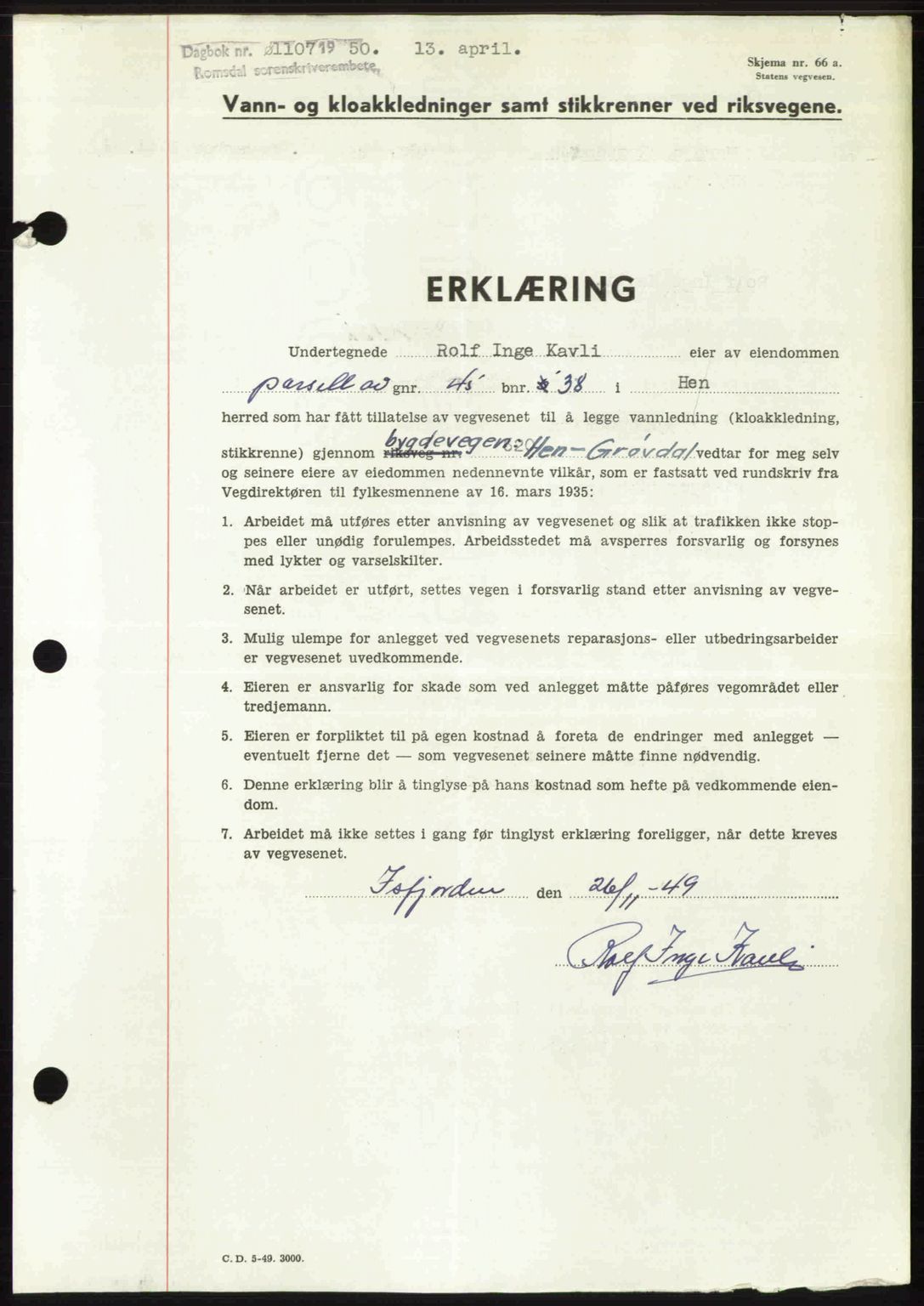 Romsdal sorenskriveri, SAT/A-4149/1/2/2C: Pantebok nr. A33, 1950-1950, Dagboknr: 1107/1950