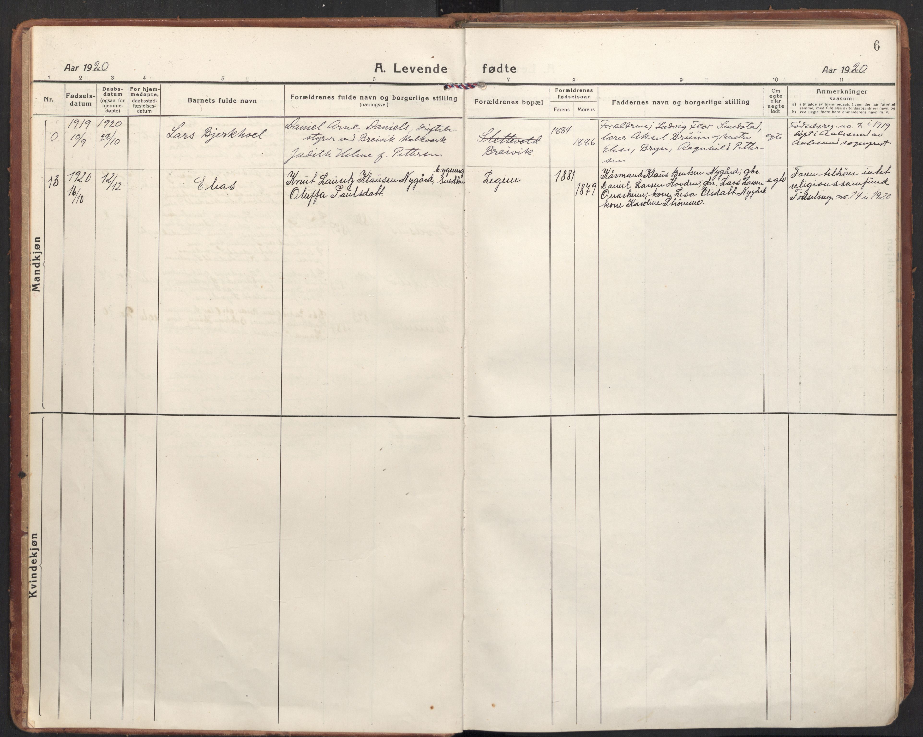 Ministerialprotokoller, klokkerbøker og fødselsregistre - Møre og Romsdal, AV/SAT-A-1454/504/L0058: Ministerialbok nr. 504A05, 1920-1940, s. 6