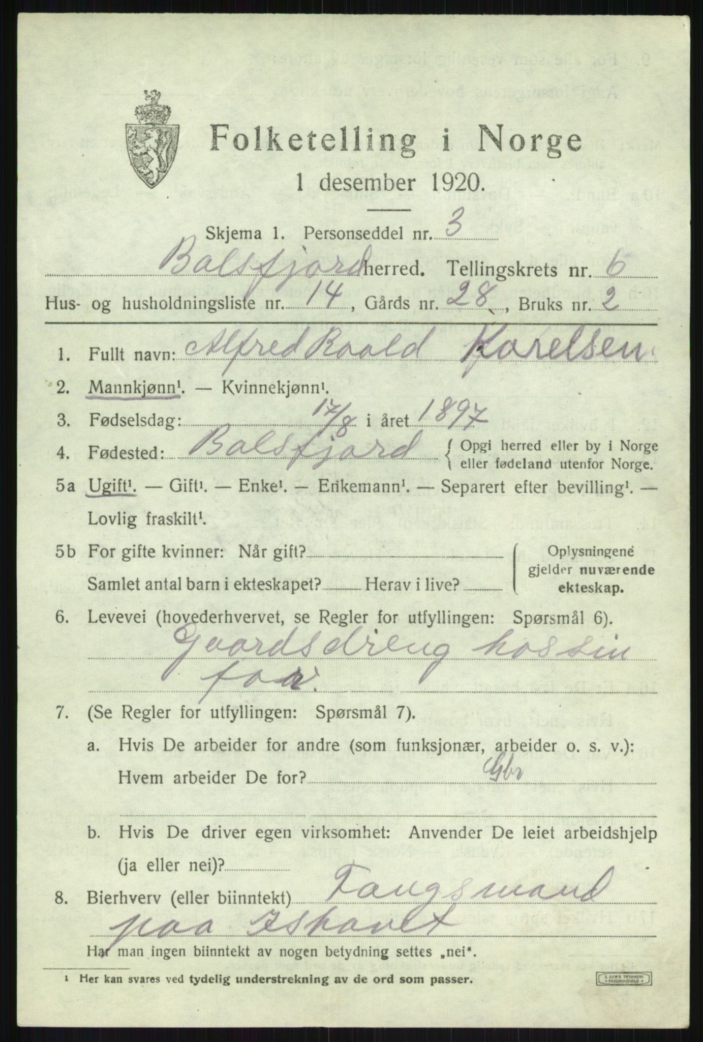 SATØ, Folketelling 1920 for 1933 Balsfjord herred, 1920, s. 3872
