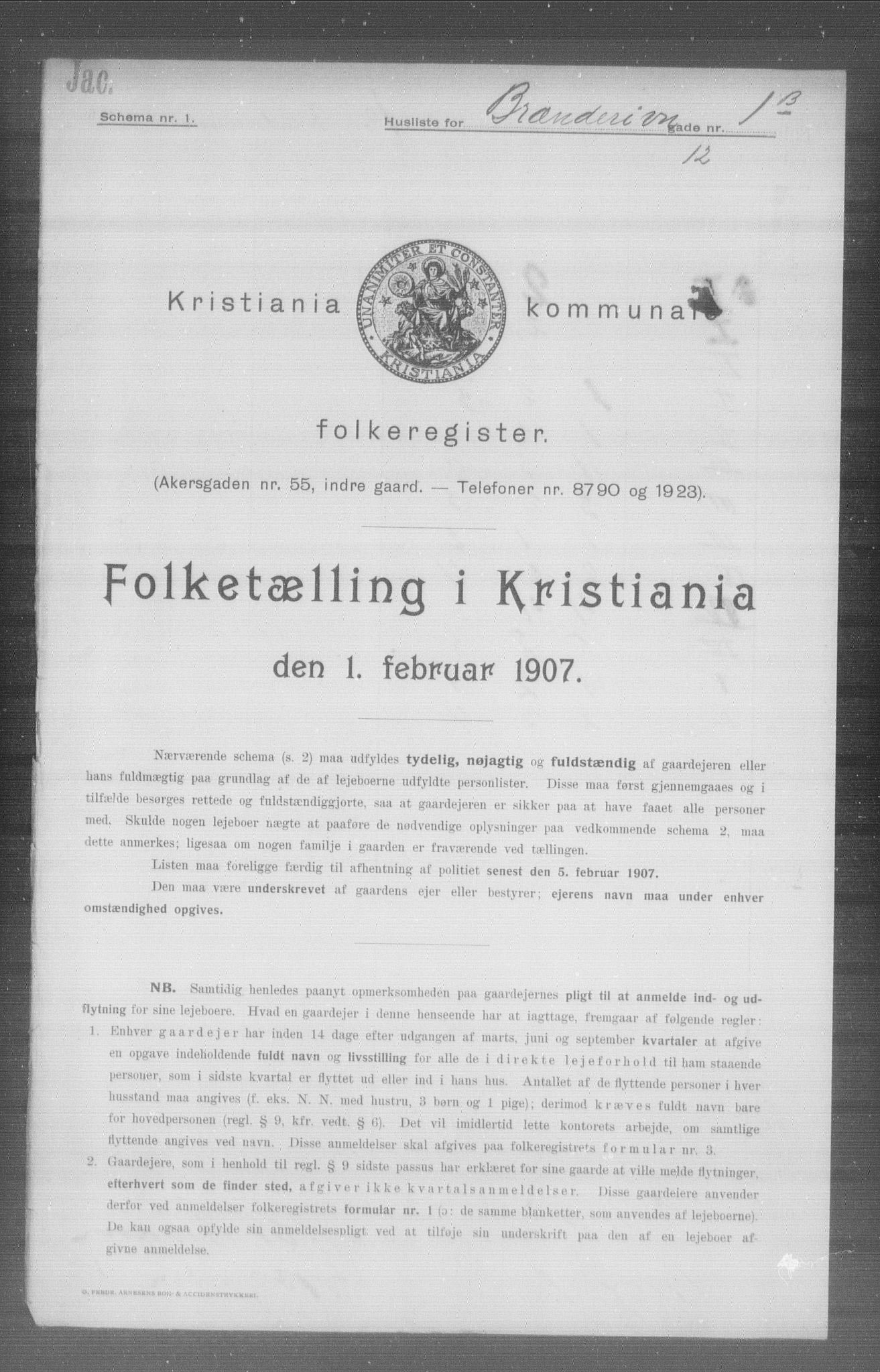 OBA, Kommunal folketelling 1.2.1907 for Kristiania kjøpstad, 1907, s. 4448