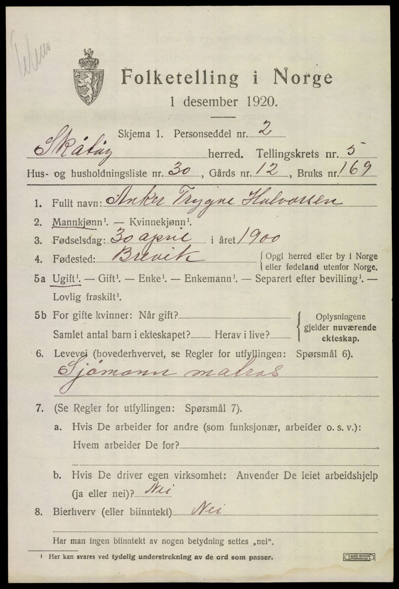 SAKO, Folketelling 1920 for 0815 Skåtøy herred, 1920, s. 4232