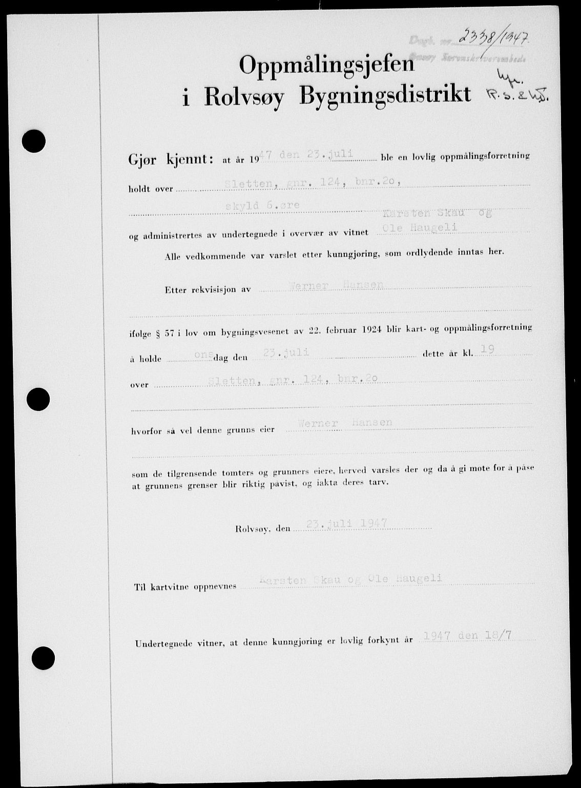 Onsøy sorenskriveri, SAO/A-10474/G/Ga/Gab/L0021: Pantebok nr. II A-21, 1947-1947, Dagboknr: 2338/1947
