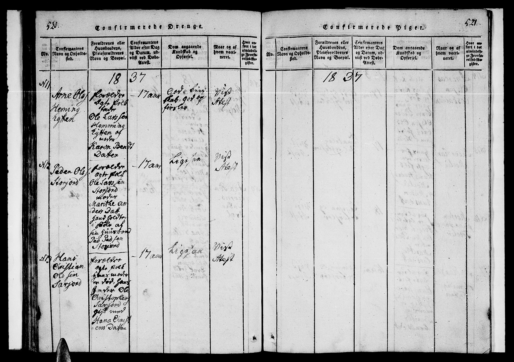 Ministerialprotokoller, klokkerbøker og fødselsregistre - Nordland, SAT/A-1459/846/L0651: Klokkerbok nr. 846C01, 1821-1841, s. 520-521