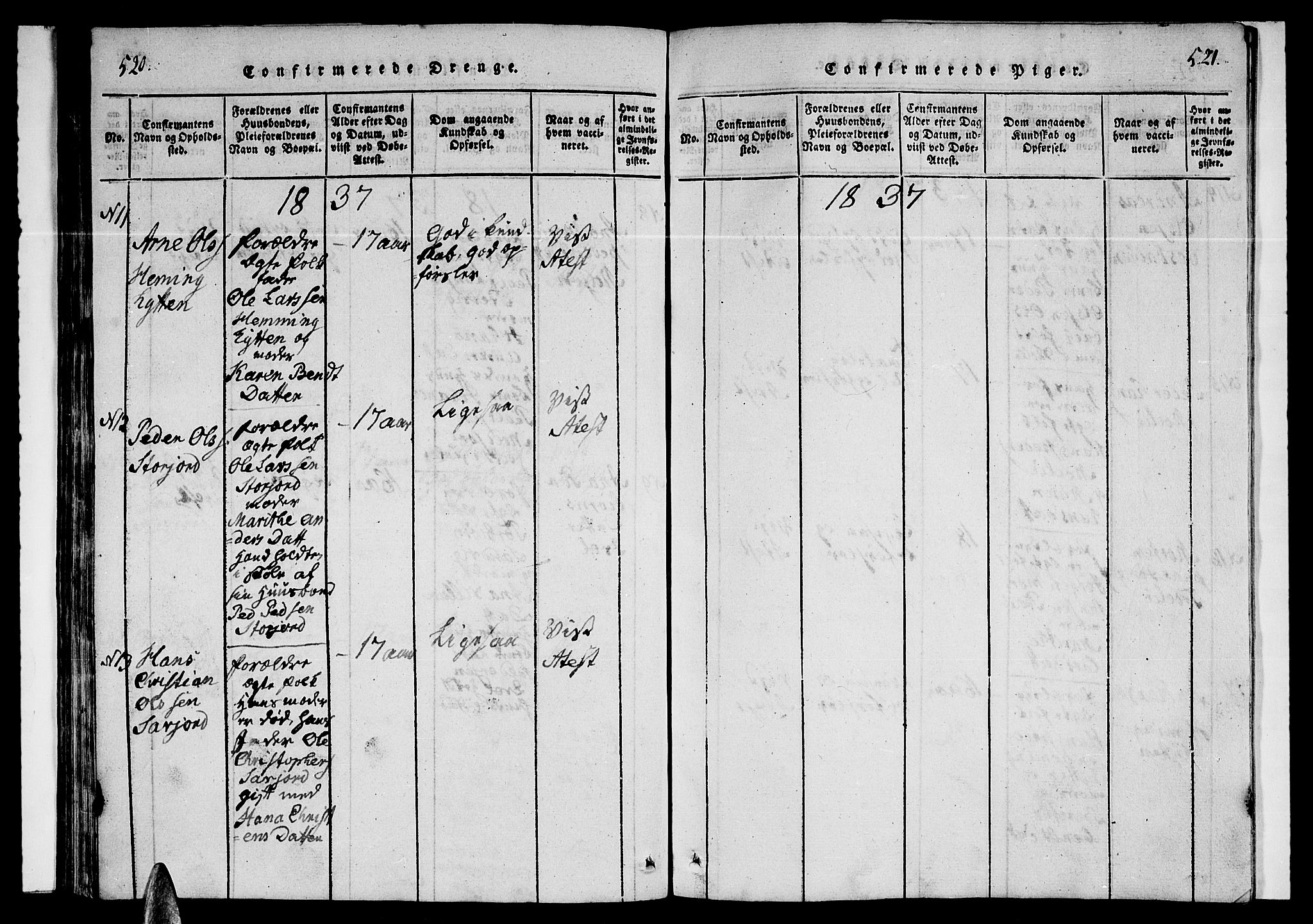 Ministerialprotokoller, klokkerbøker og fødselsregistre - Nordland, AV/SAT-A-1459/846/L0651: Klokkerbok nr. 846C01, 1821-1841, s. 520-521