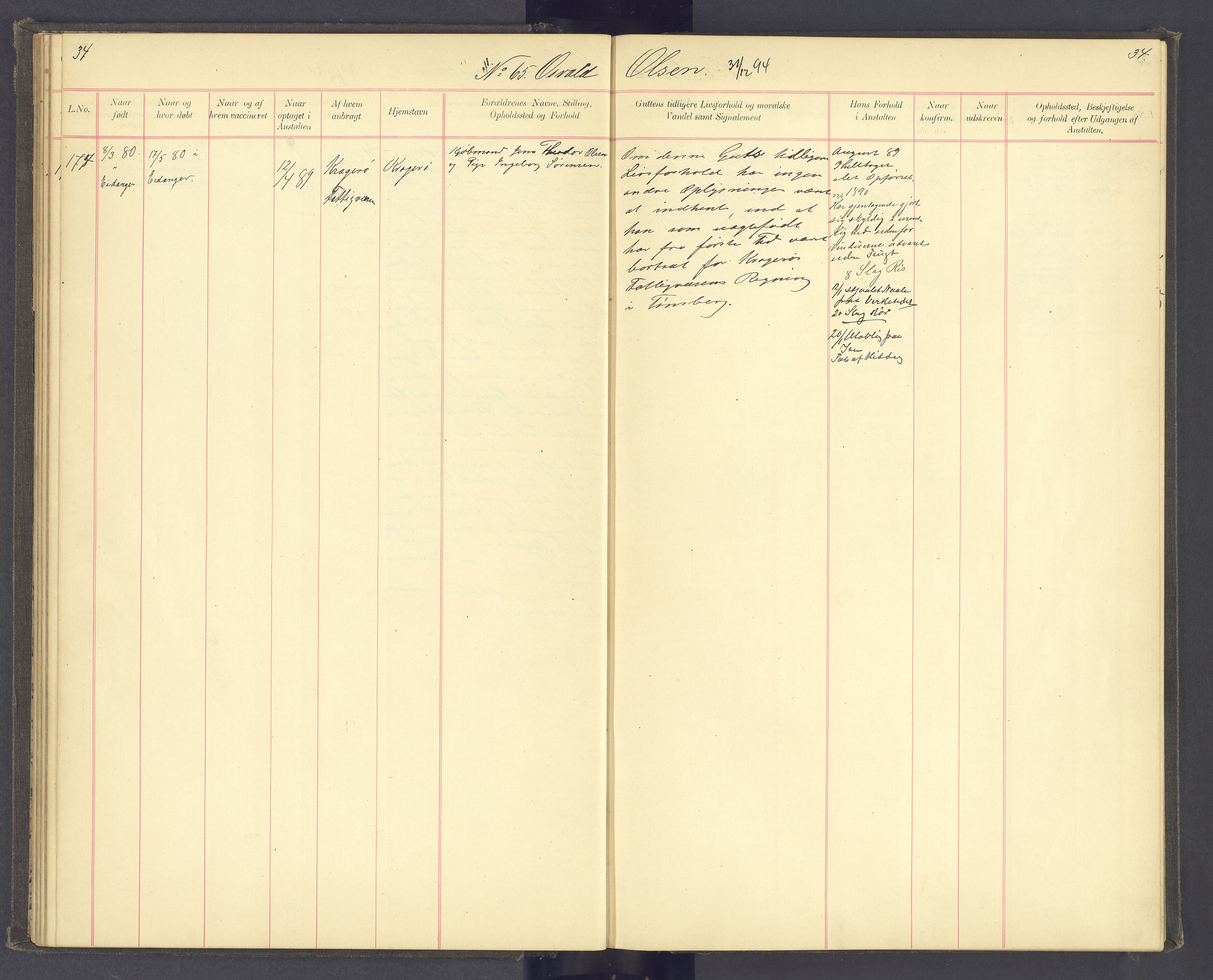 Toftes Gave, SAH/SKOLE-007/F/Fc/L0004: Elevprotokoll, 1885-1897, s. 34