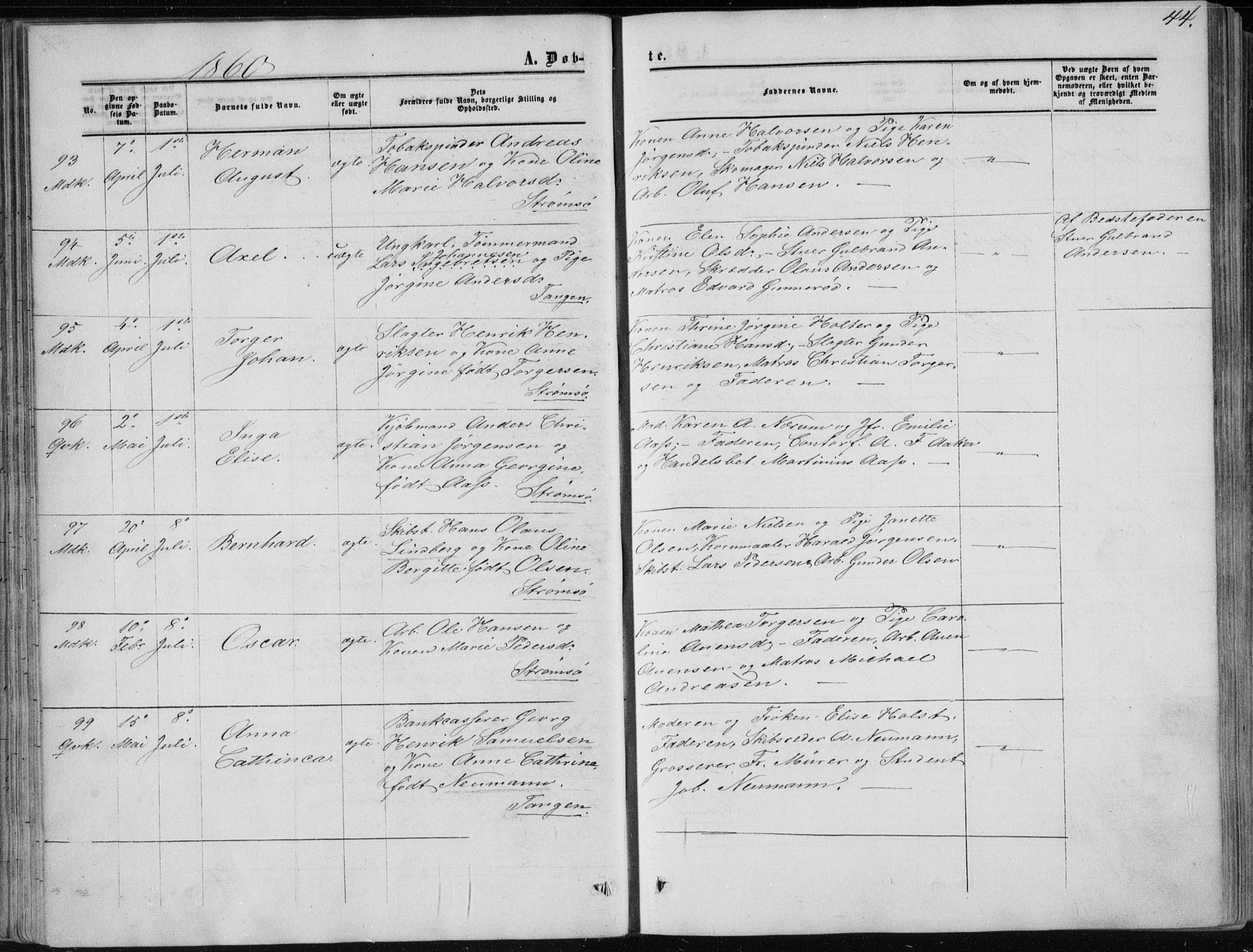 Strømsø kirkebøker, AV/SAKO-A-246/F/Fa/L0015: Ministerialbok nr. I 15, 1859-1868, s. 44