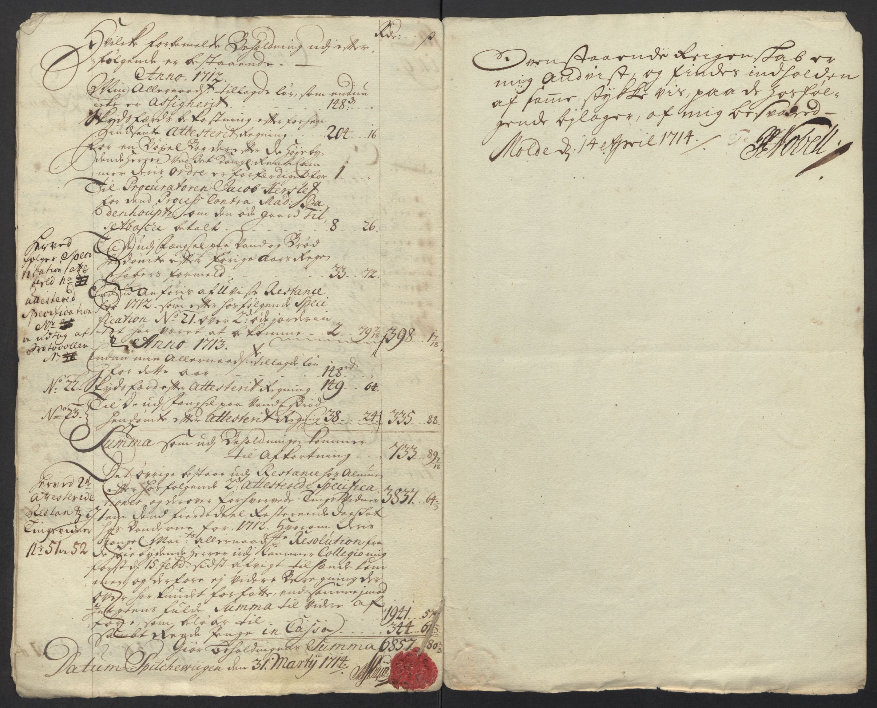 Rentekammeret inntil 1814, Reviderte regnskaper, Fogderegnskap, RA/EA-4092/R54/L3565: Fogderegnskap Sunnmøre, 1712-1713, s. 314