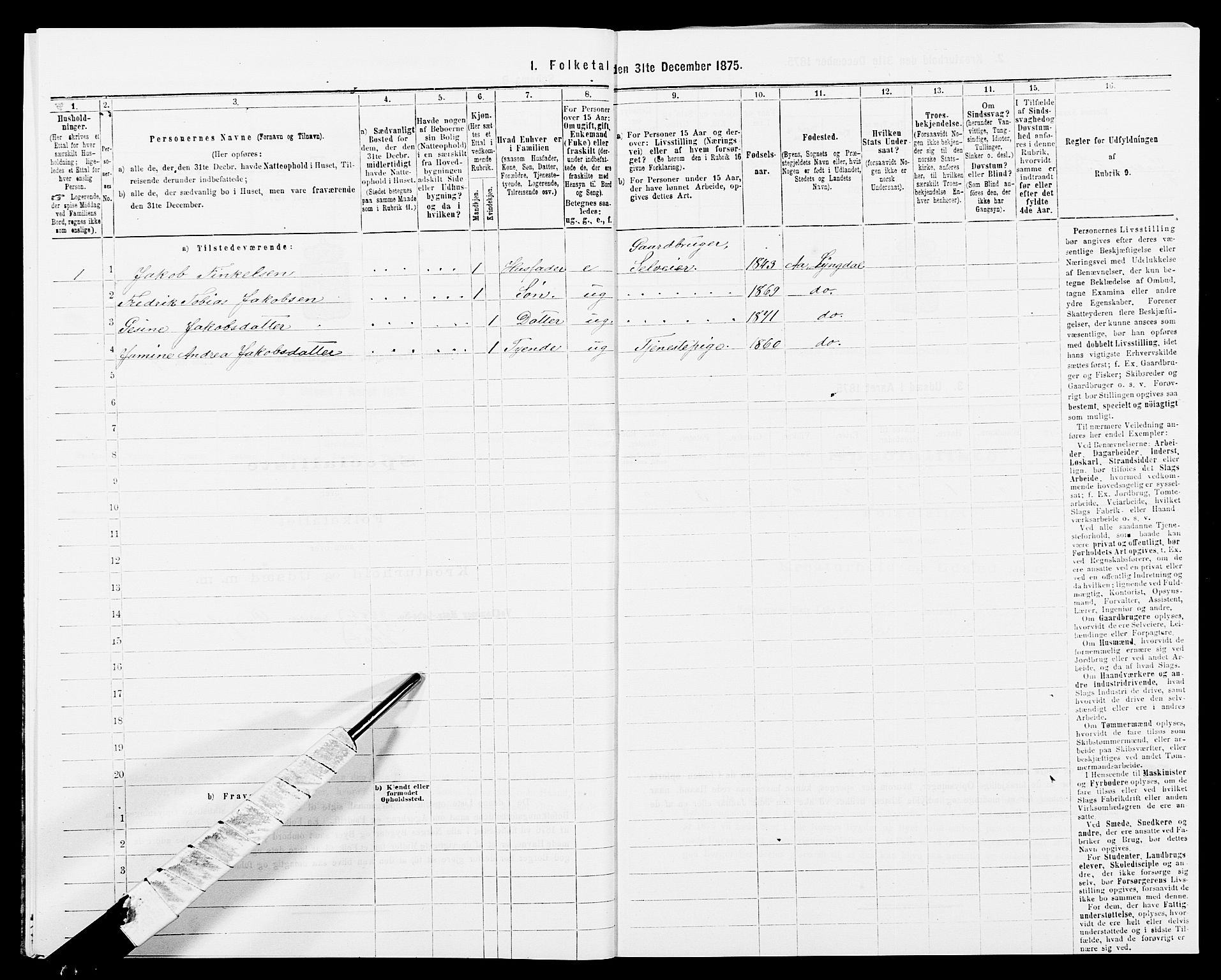 SAK, Folketelling 1875 for 1032P Lyngdal prestegjeld, 1875, s. 978